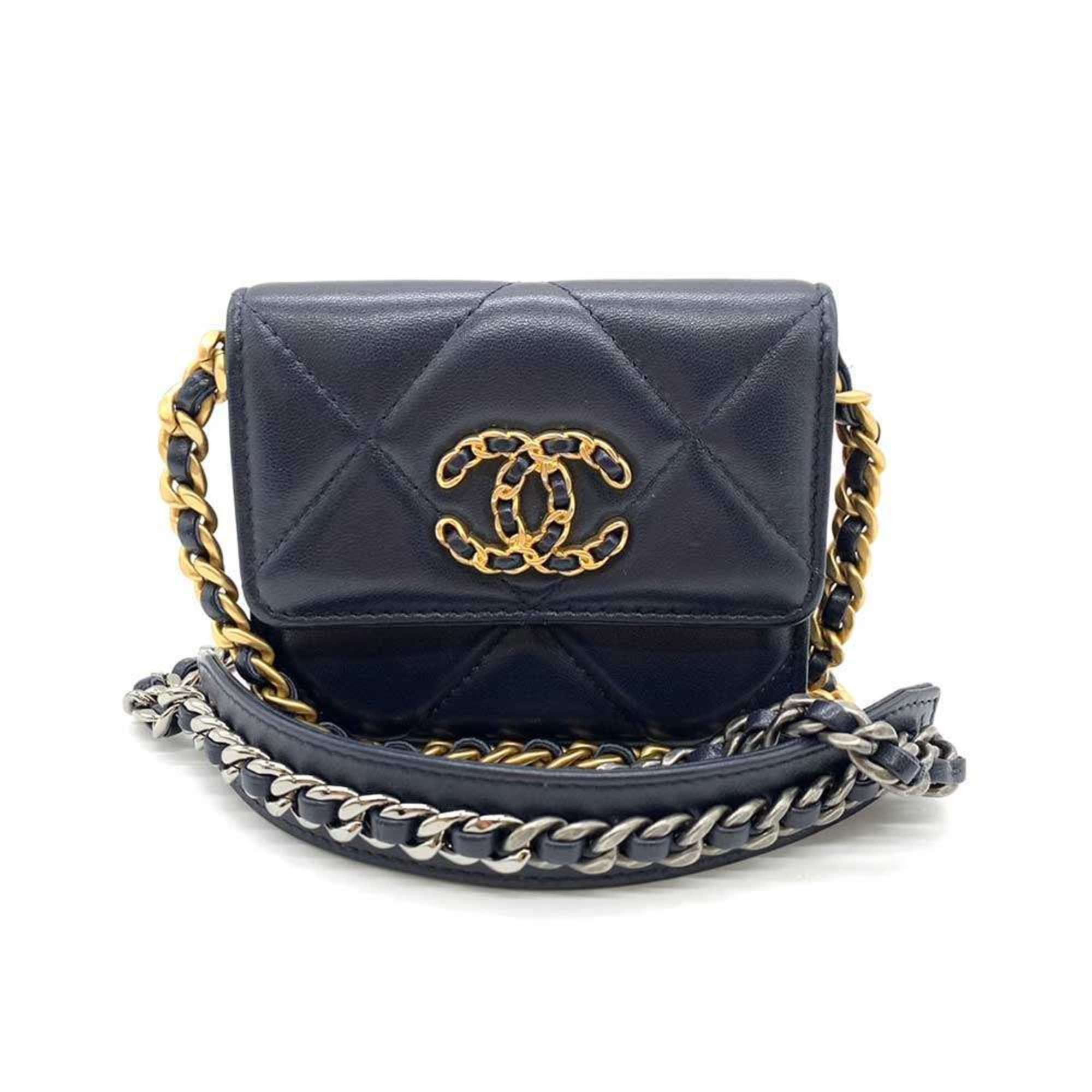 Chanel Chanel Wallet 19 Flap Coin Purse Navy Blue x Chain Wallet/Coin Case Shoulder Bag Crossbody Women's Lambskin Leather AP1787 CHANEL Size ONE SIZE - 1 Thumbnail