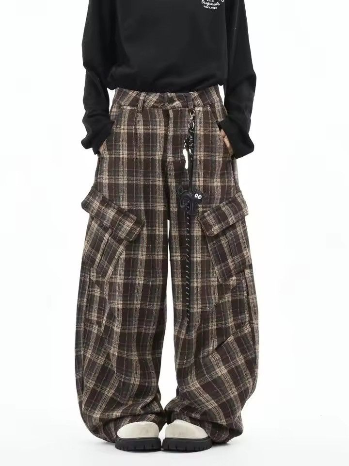 Japanese Brand Brown Striped Baggy Suit Cargo Pants Size US 34 / EU 50 - 7 Thumbnail