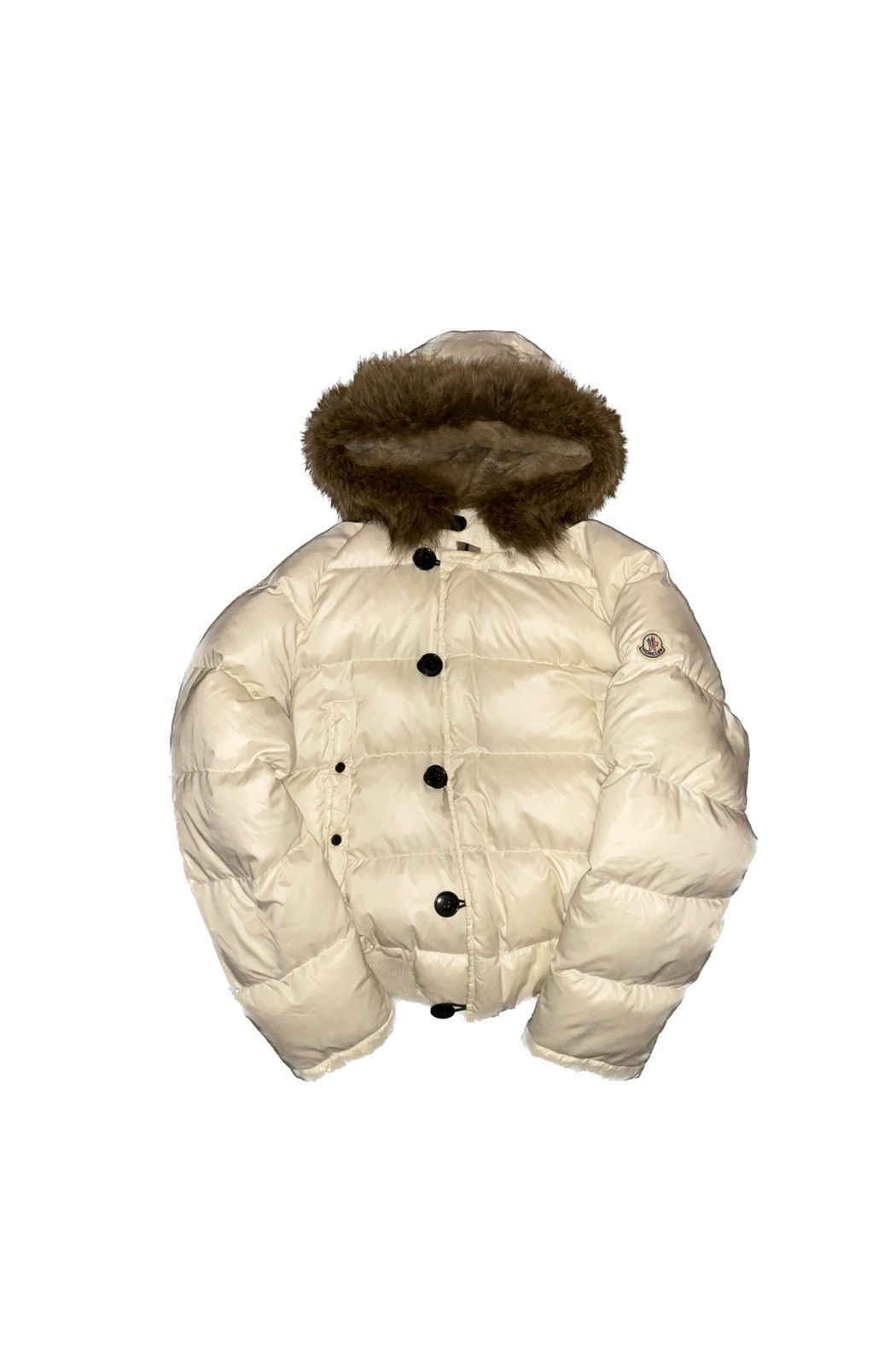 image of Moncler Bulgarie Down Jacket Fur Hood in White, Men's (Size Medium)