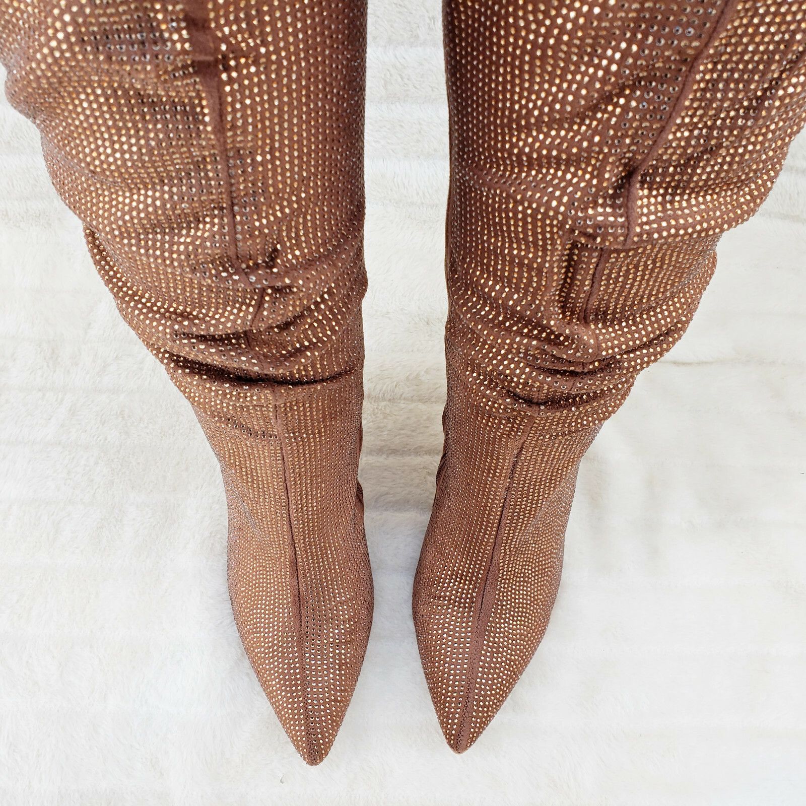 Other Sparkle Trend Brown Rhinestone Slouchy Scrunch High Heel Kne Size US 11 / IT 41 - 6 Thumbnail