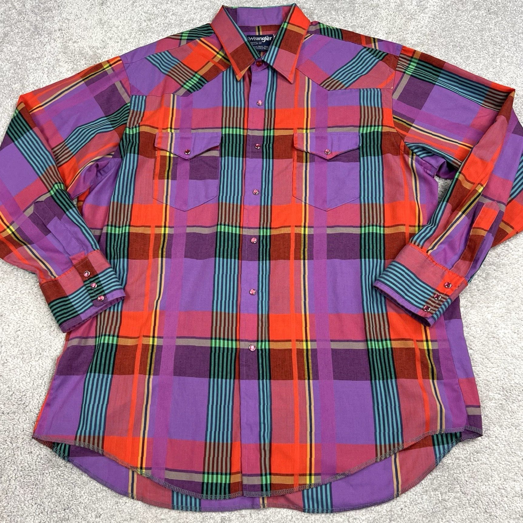 Wrangler VINTAGE Wrangler Shirt 17.5 - 35 Purple Red Plaid Pearl Snaps Western Cowboy Rodeo USA Shirt Size US XXL / EU 58 / 5 - 2 Thumbnail