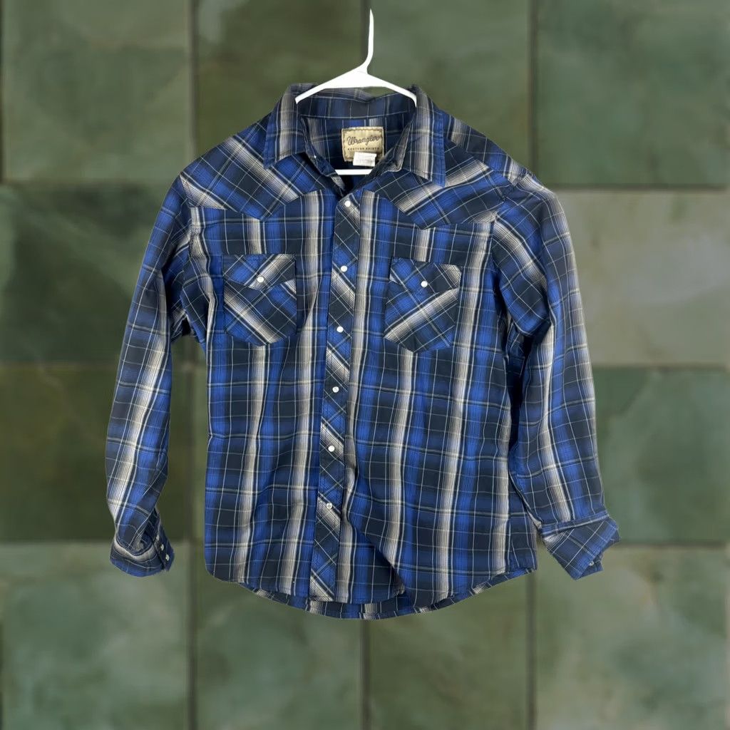 Wrangler Wrangler Shirt Mens XL Blue Plaid Pearl Snap Button Up Long Sleeve Western Shirt Size US XL / EU 56 / 4 - 1 Thumbnail