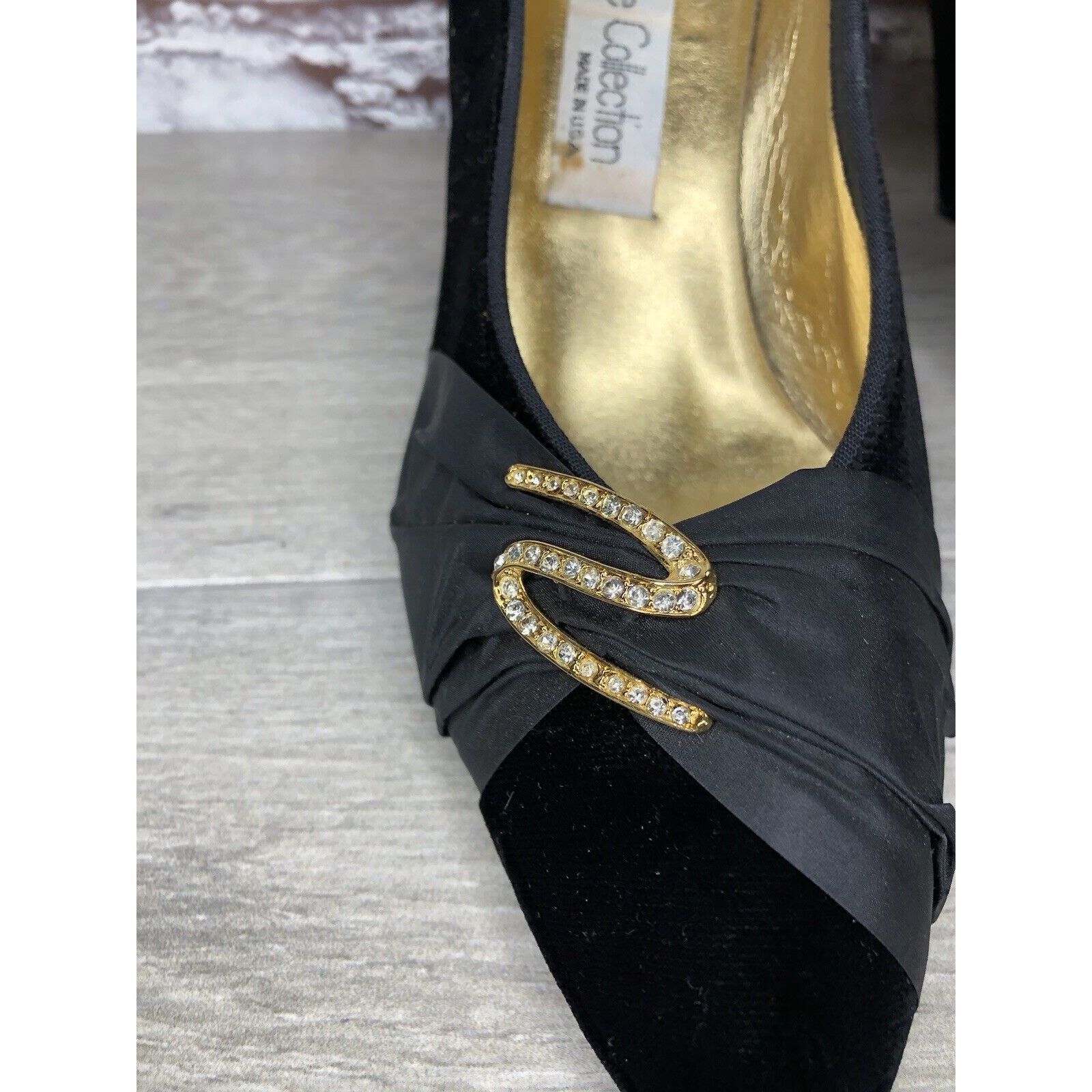Other Private Collection Black Suede Rhinestone Pointed Toe Pumps Size US 9.5 / IT 39.5 - 3 Thumbnail