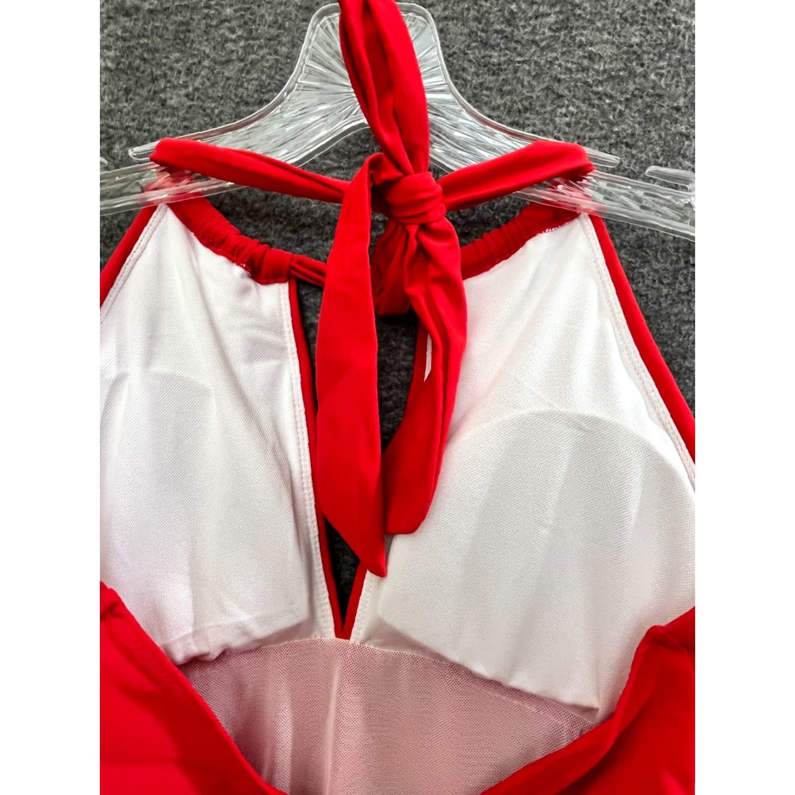 Vintage Red Halter Neck Women's Ruching One Piece Swimsuit Size S Size ONE SIZE - 5 Thumbnail