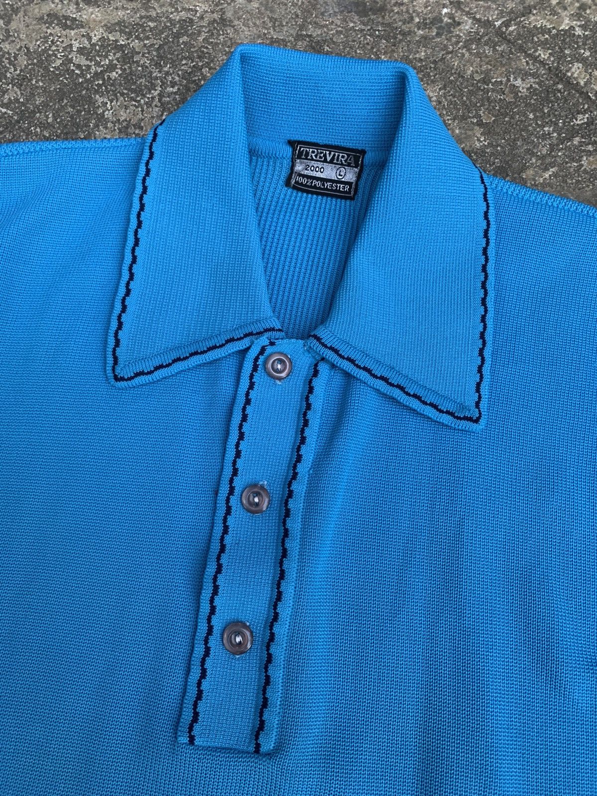 Vintage 1970s Trevira 2000 Polyester Blue Polo Size L / US 10 / IT 46 - 2 Thumbnail