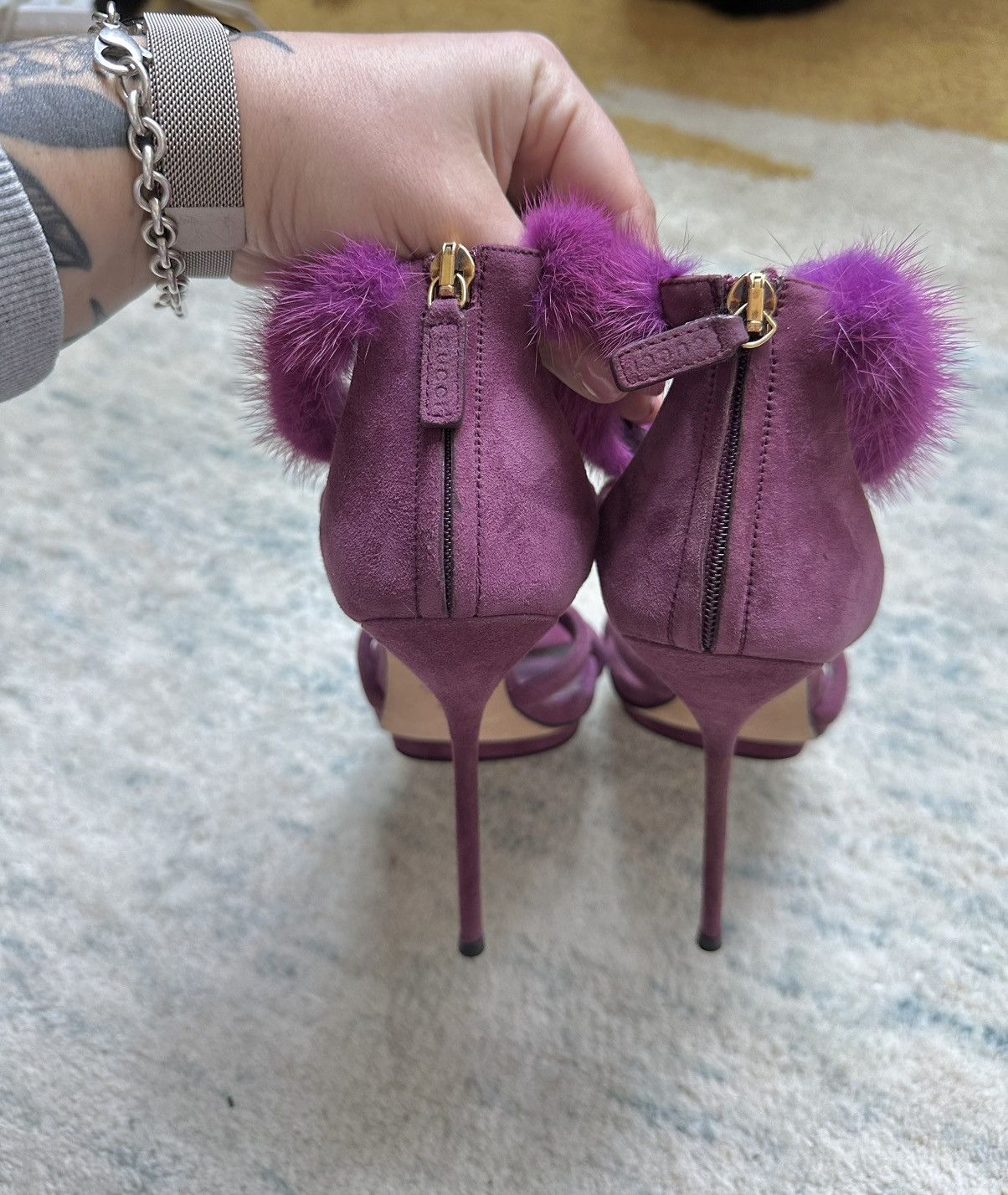Gucci Gucci Camilla T Strap Suede Heels Sandals Mink Fur Cuff Size US 7 / IT 37 - 6 Thumbnail