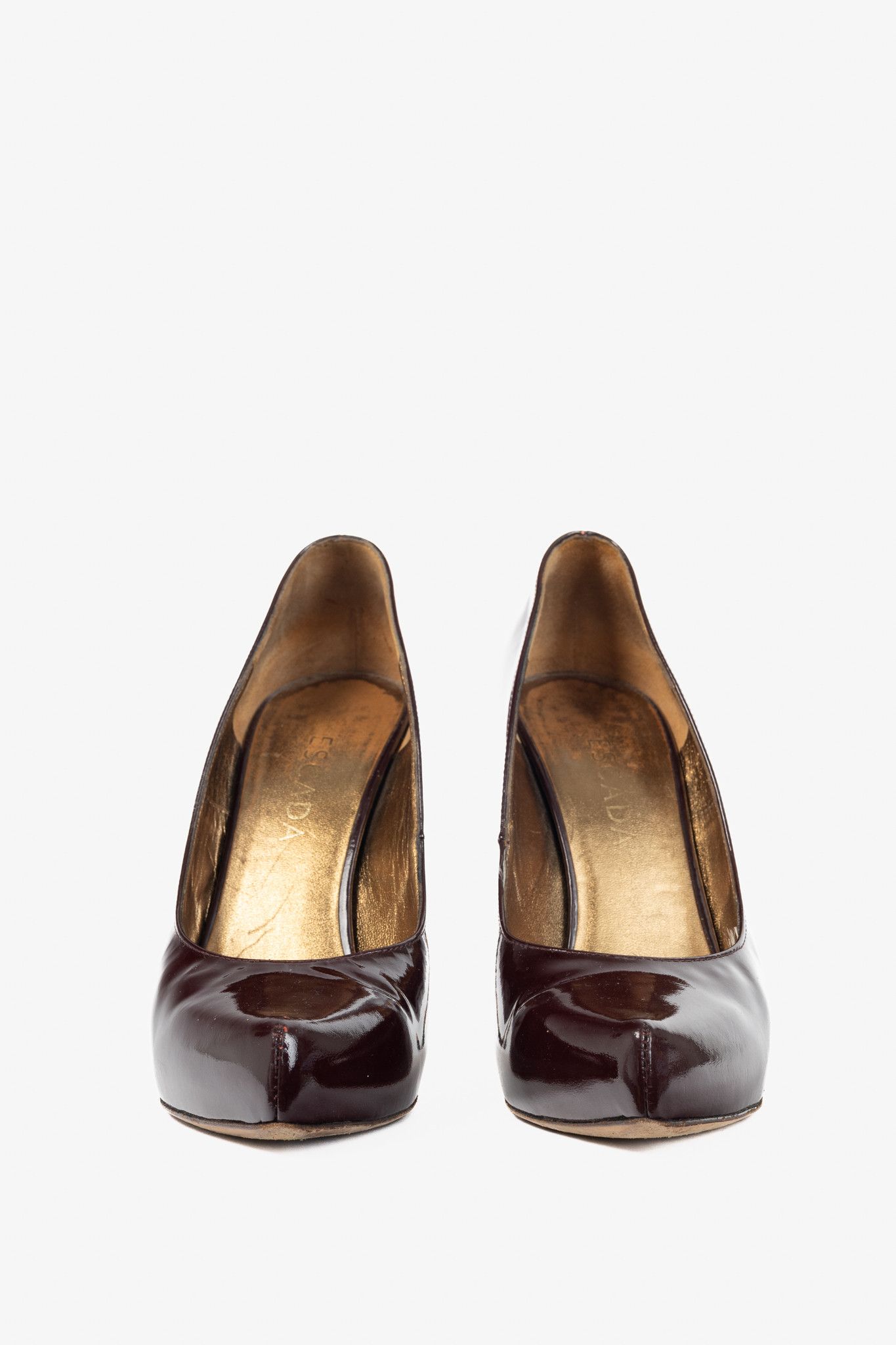 Escada Escada Burgundy Patent-Leather Pointed-Toe Platform Pumps Size US 9 / IT 39 - 2 Thumbnail