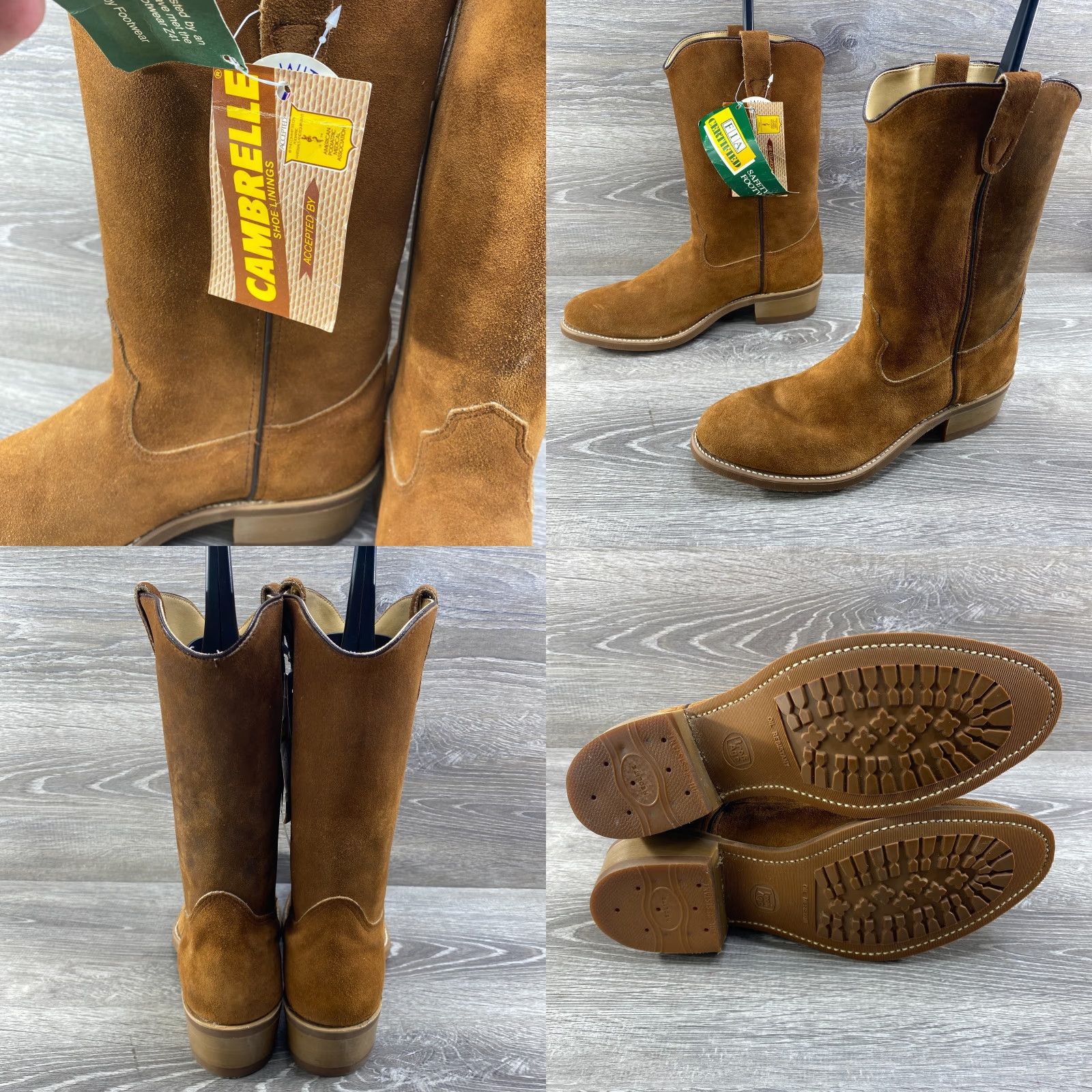 Vintage VINTAGE Iron Age Mens 9 D Brown Suede Safety Toe Cowboy Work Boots Cambrelle Shoe Lining - New Vintage Size US 9 / EU 42 - 8 Thumbnail