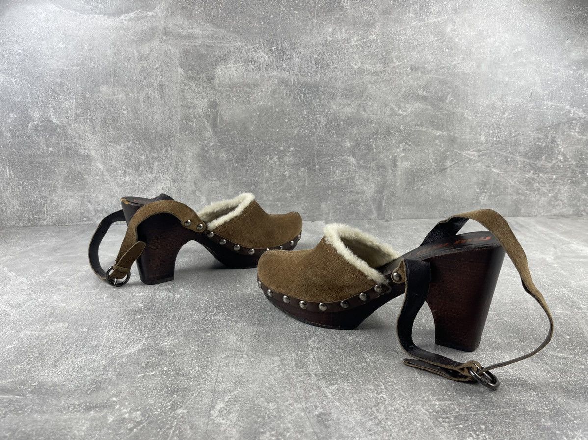 Miu Miu Miu Miu Archive Shearling Wooden Platform Clogs Sandals Size US 9 / IT 39 - 8 Thumbnail