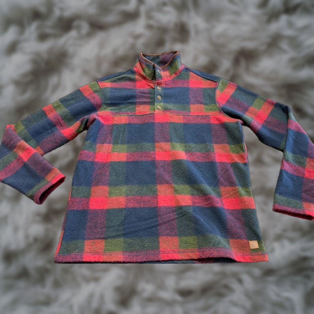 Vintage John Wayne Mens Sweater Pullover Medium Plaid Quater Snap Henley Top Size US M / EU 48-50 / 2 - 1 Thumbnail