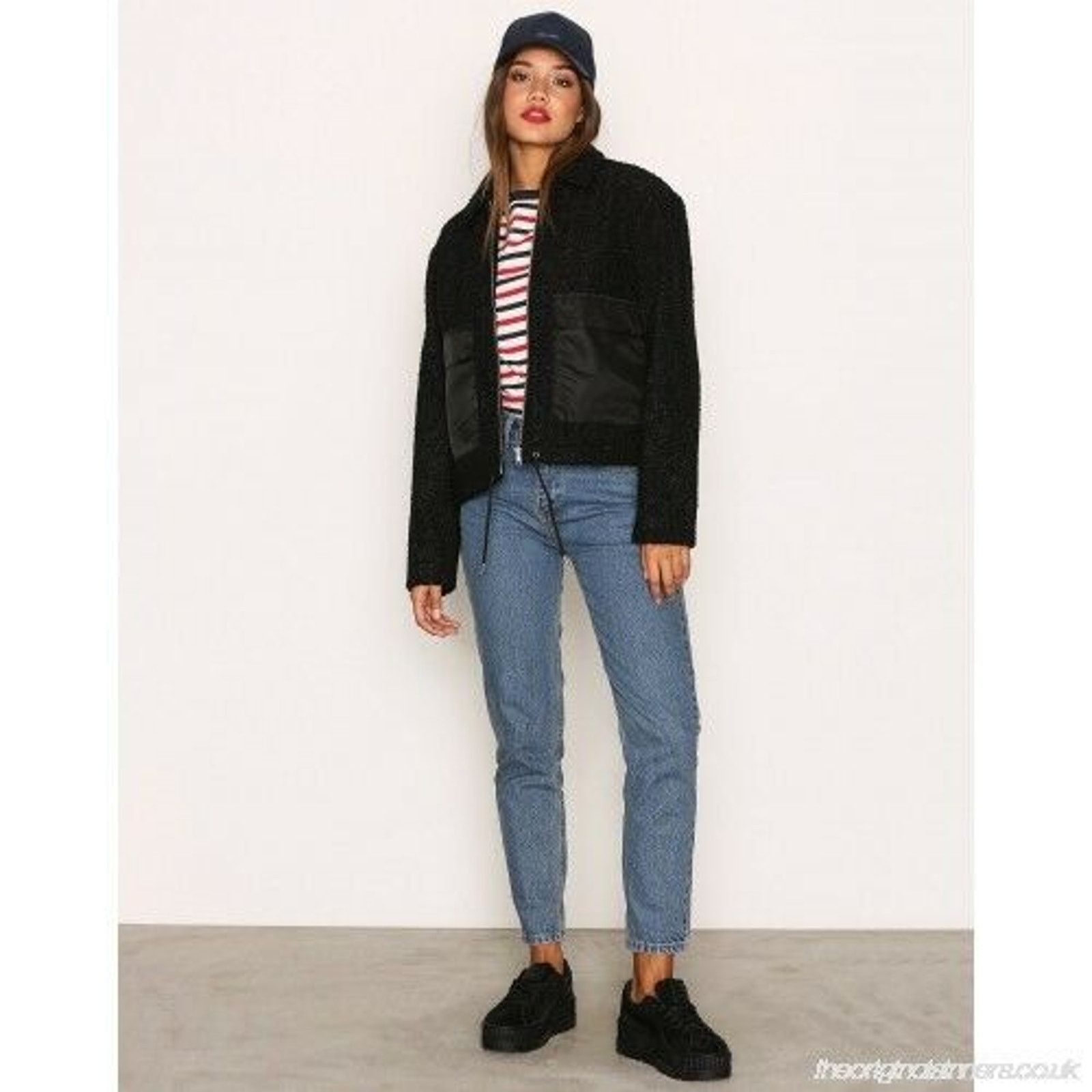 Dr. Denim New Dr Denim Emlin Box Crop Faux Shearling Jacket Black Size S / US 4 / IT 40 - 2 Thumbnail