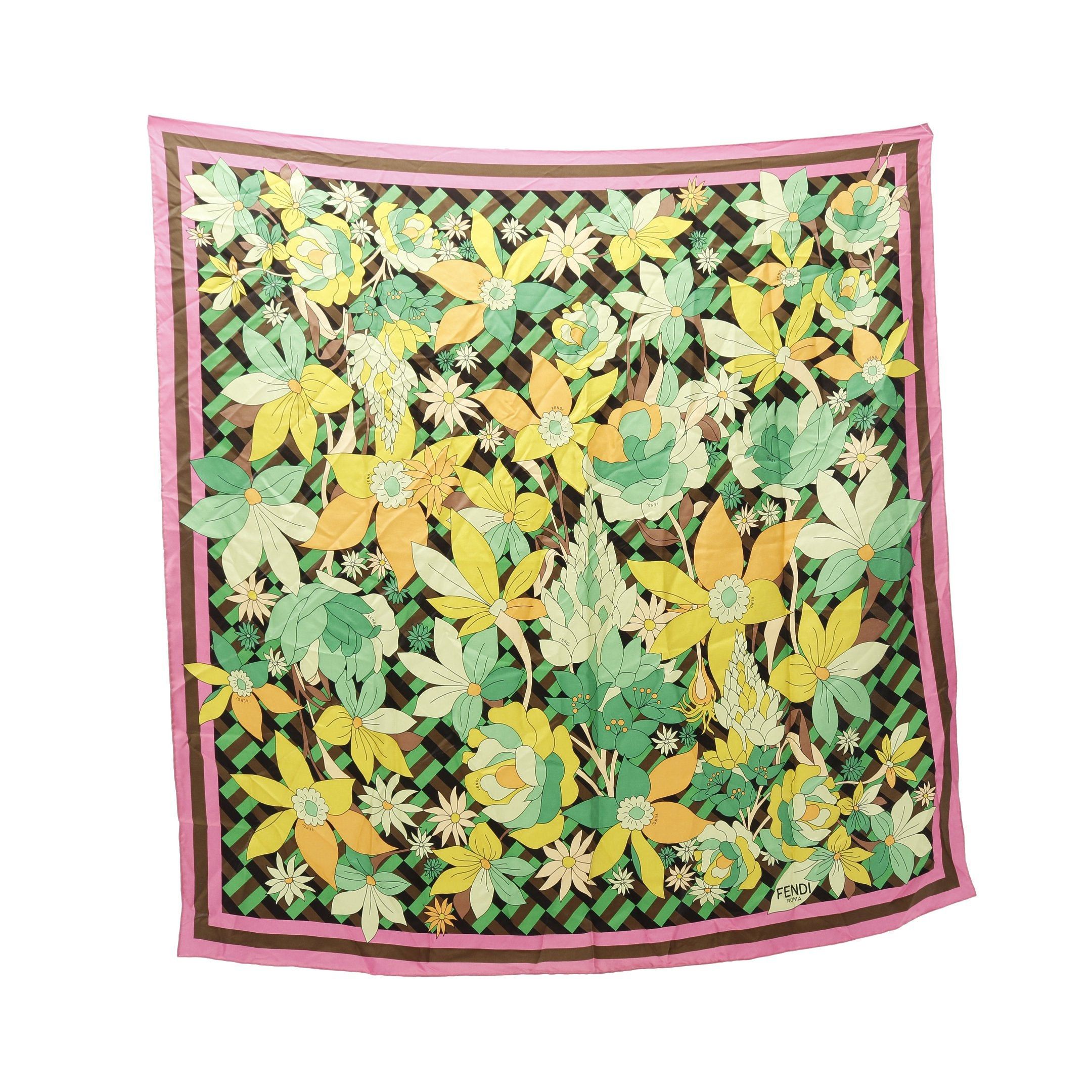 Fendi Fendi Scarf Floral Pattern Silk Light Green Multicolor Size ONE SIZE - 1 Thumbnail