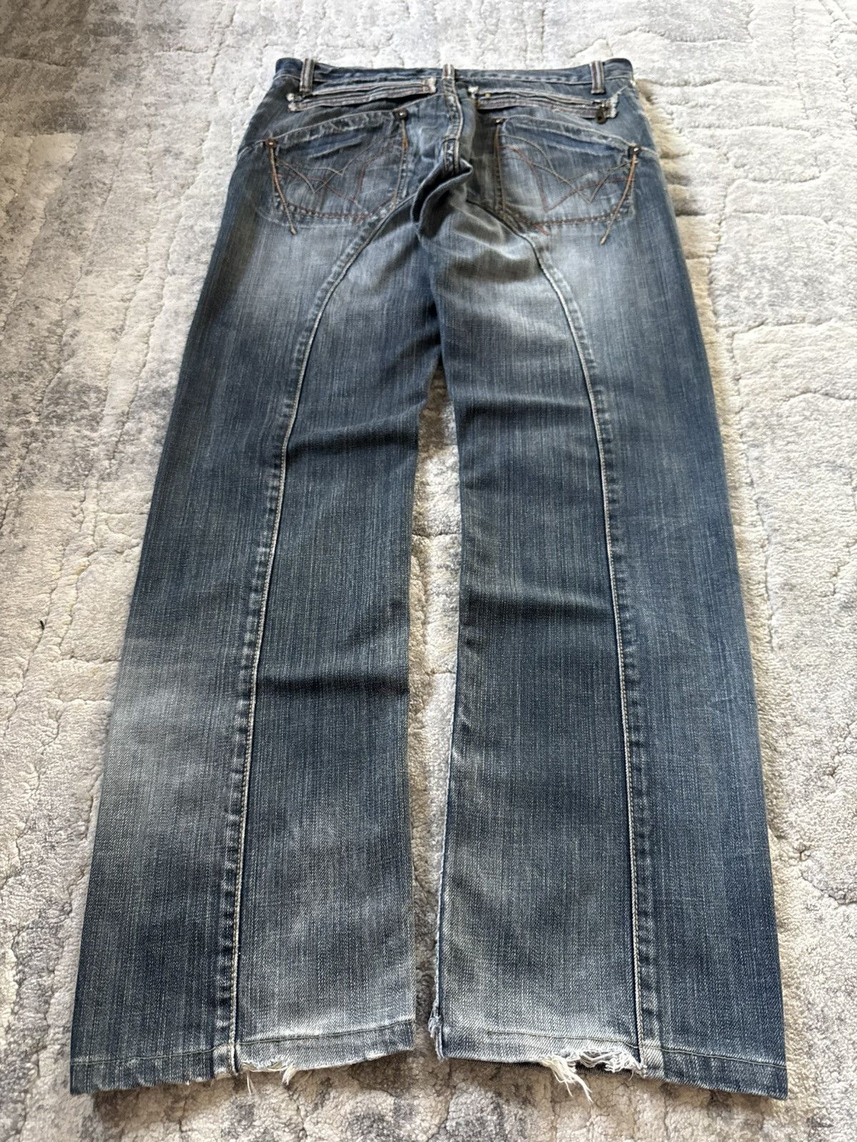 If Six Was Nine Ikka Japan Paneled Cut & Sew Claw Mark Fade Wash Jeans Size US 32 / EU 48 - 2 Thumbnail