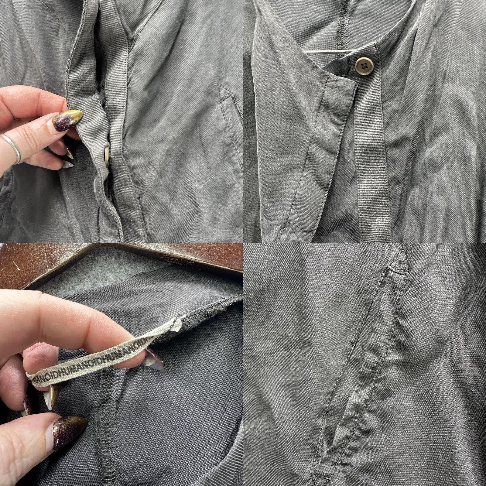 Vintage HUMANOID Blazer Jacket Womens M Gray Twill Viscose Cupro Draped Collar, Short, Single-Breasted, Pockets, Basic Jacket Size M / US 6-8 / IT 42-44 - 8 Thumbnail