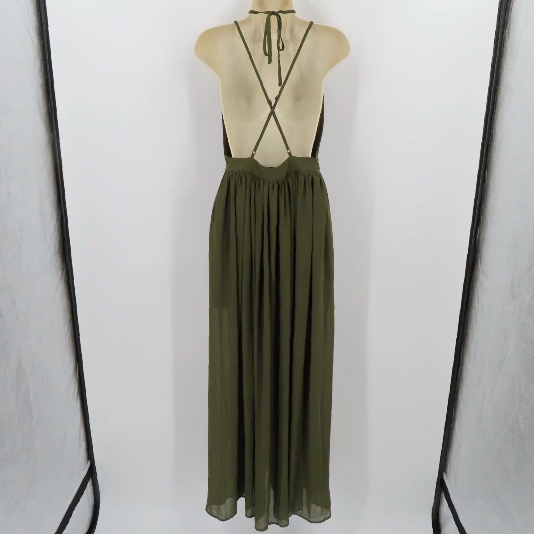 Vintage Miss Avenue Womens Dress Small Green Deep V Neck Strappy High Slit Long Gown Size S / US 4 / IT 40 - 4 Thumbnail