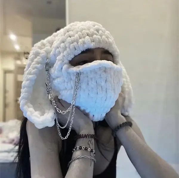 Japanese Brand × Vintage Hand Knitted Bunny Ears White Balaclava Size ONE SIZE - 4 Thumbnail