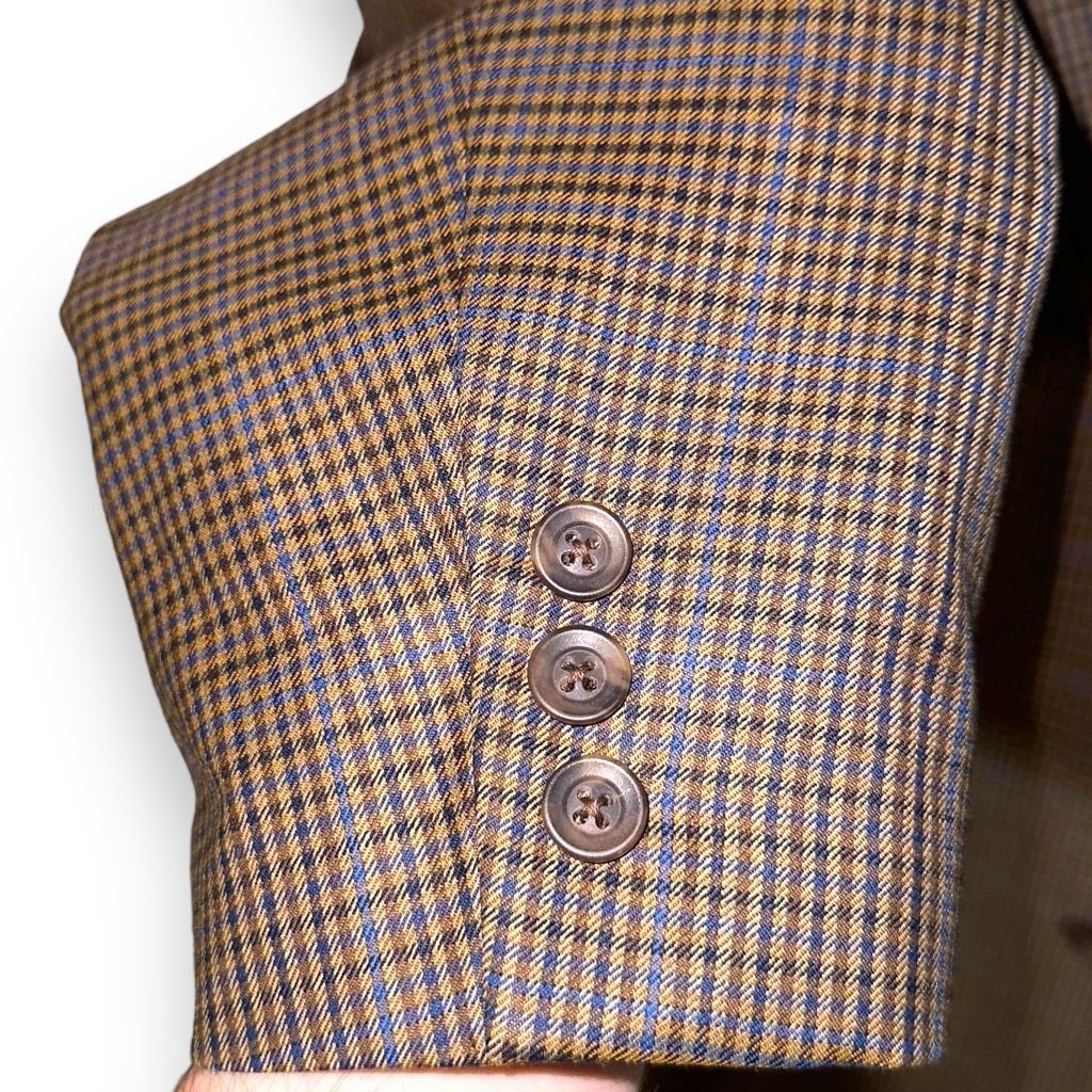 Samuelsohn Samuelsohn Brown & Navy Windowpane Super 100s Sport Coat 42R Size 42R - 9 Thumbnail