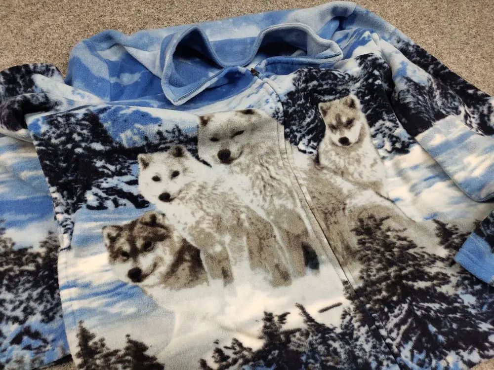 Japanese Brand Vintage 90's Fleece Zip Jacket Over Art Winter Wolf Hype Size US M / EU 48-50 / 2 - 8 Thumbnail