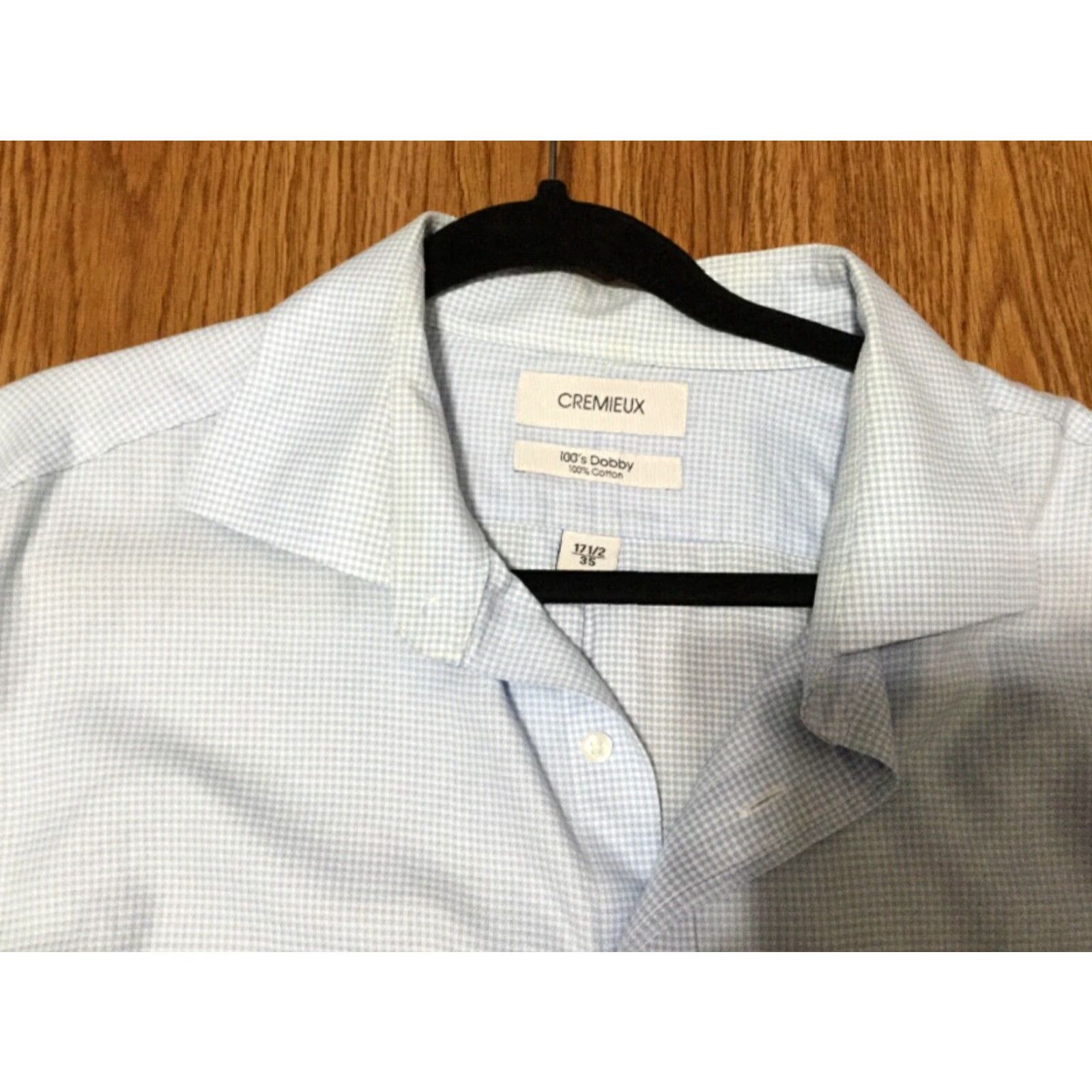 Cremieux Cremieux Dress Shirt Men Blue Check 17 1/2 x 35 AS IS Classic Fit Cotton Size 46R - 4 Thumbnail