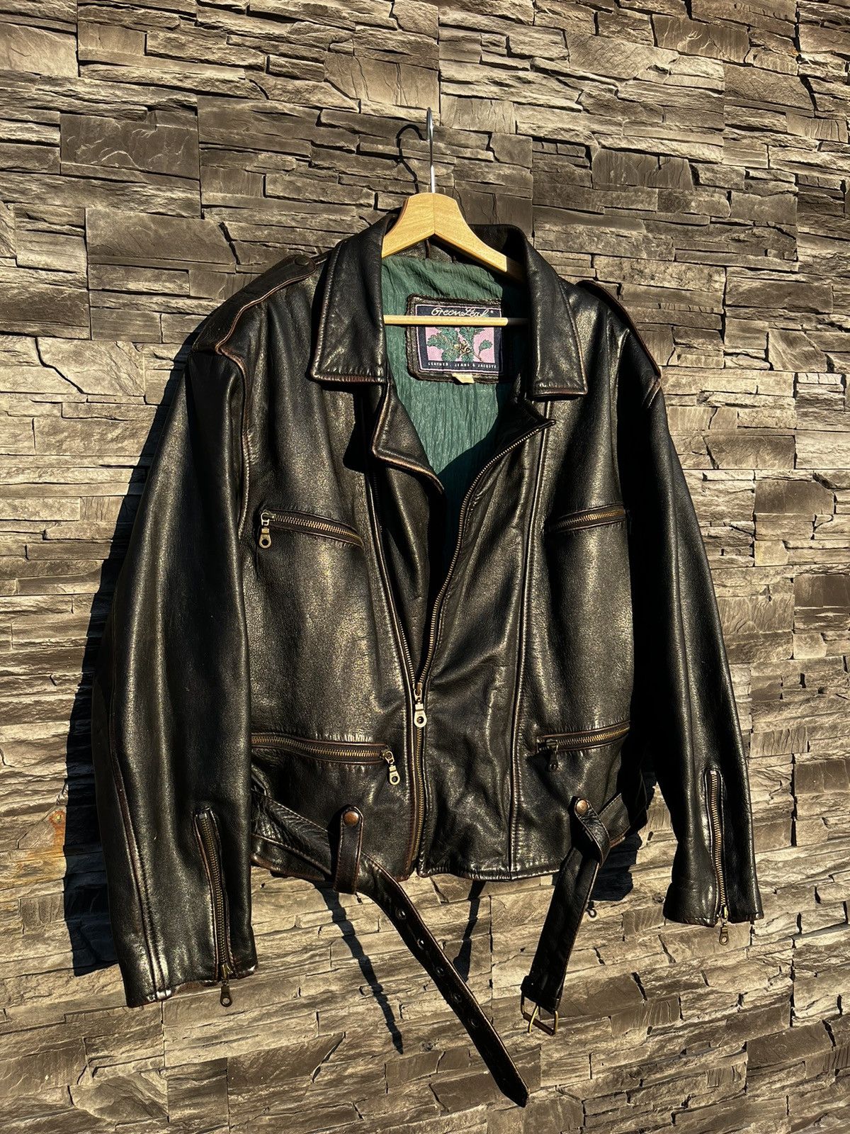 image of Genuine Leather x Leather Jacket Vintage Distressed Leather Jacket Faded Black/brown in Black Brown