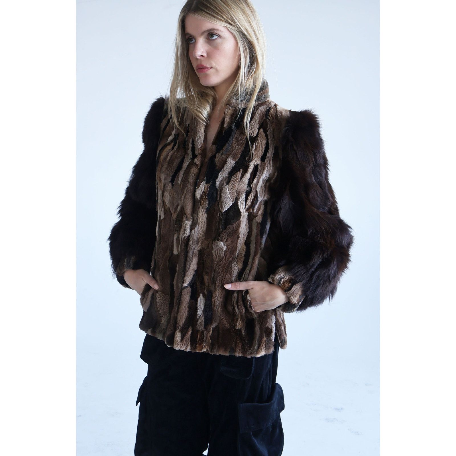 Vintage Vintage 1970s Brown Patchwork Fur Coat Size S / US 4 / IT 40 - 6 Thumbnail