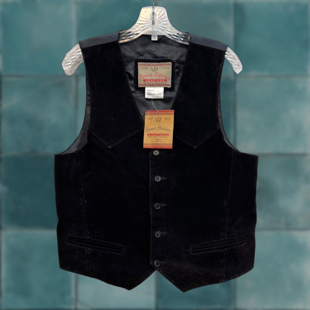 Vintage VINTAGE Permit Platinum Suede Leather Vest Black Mens Large Moto Western Leather Vest Size US L / EU 52-54 / 3 - 1 Thumbnail