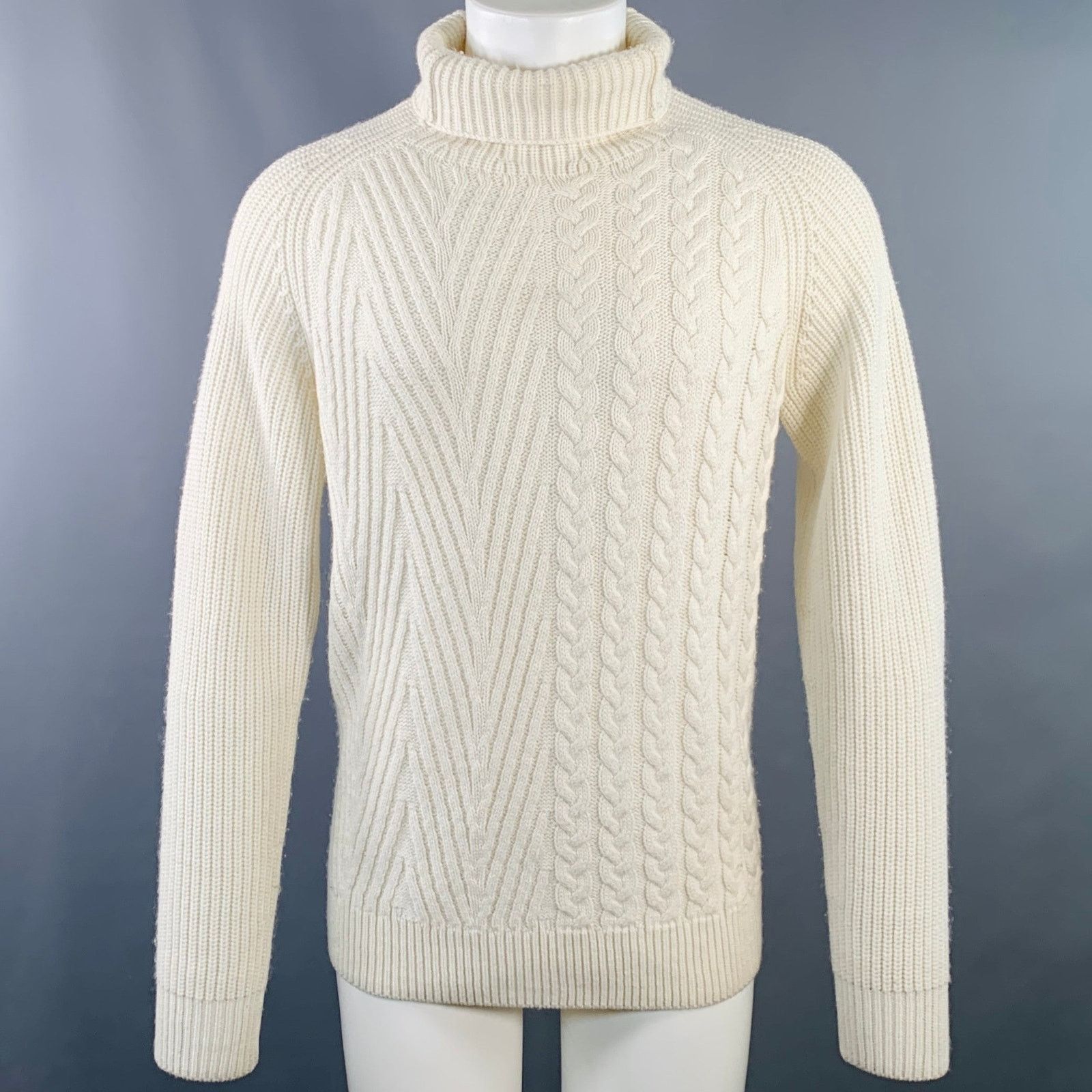 Haider Ackermann Size M Cream Cable Knit Cashmere Turtleneck Sweater Size US M / EU 48-50 / 2 - 1 Thumbnail