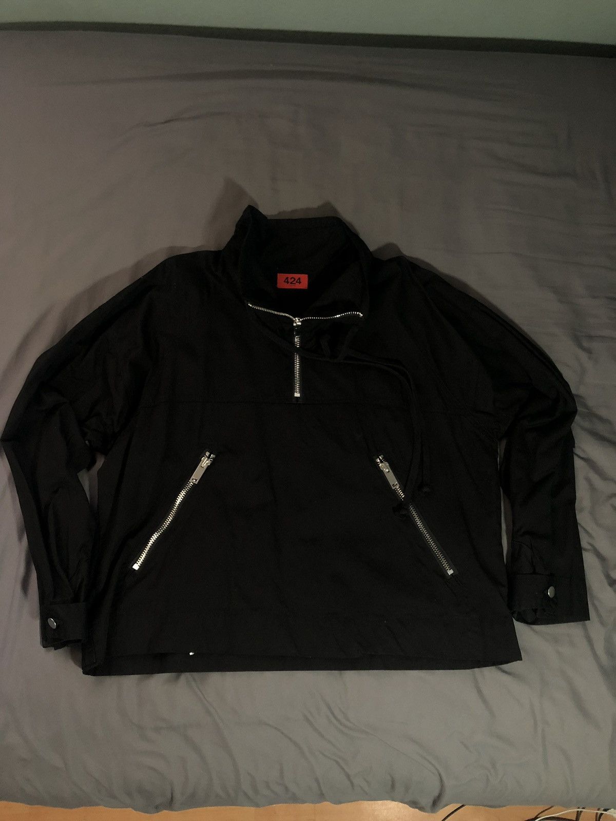 image of 424 On Fairfax 424 Fairfax Black Logo Zipper Anorak Jacket M Old English, Men's (Size Medium)