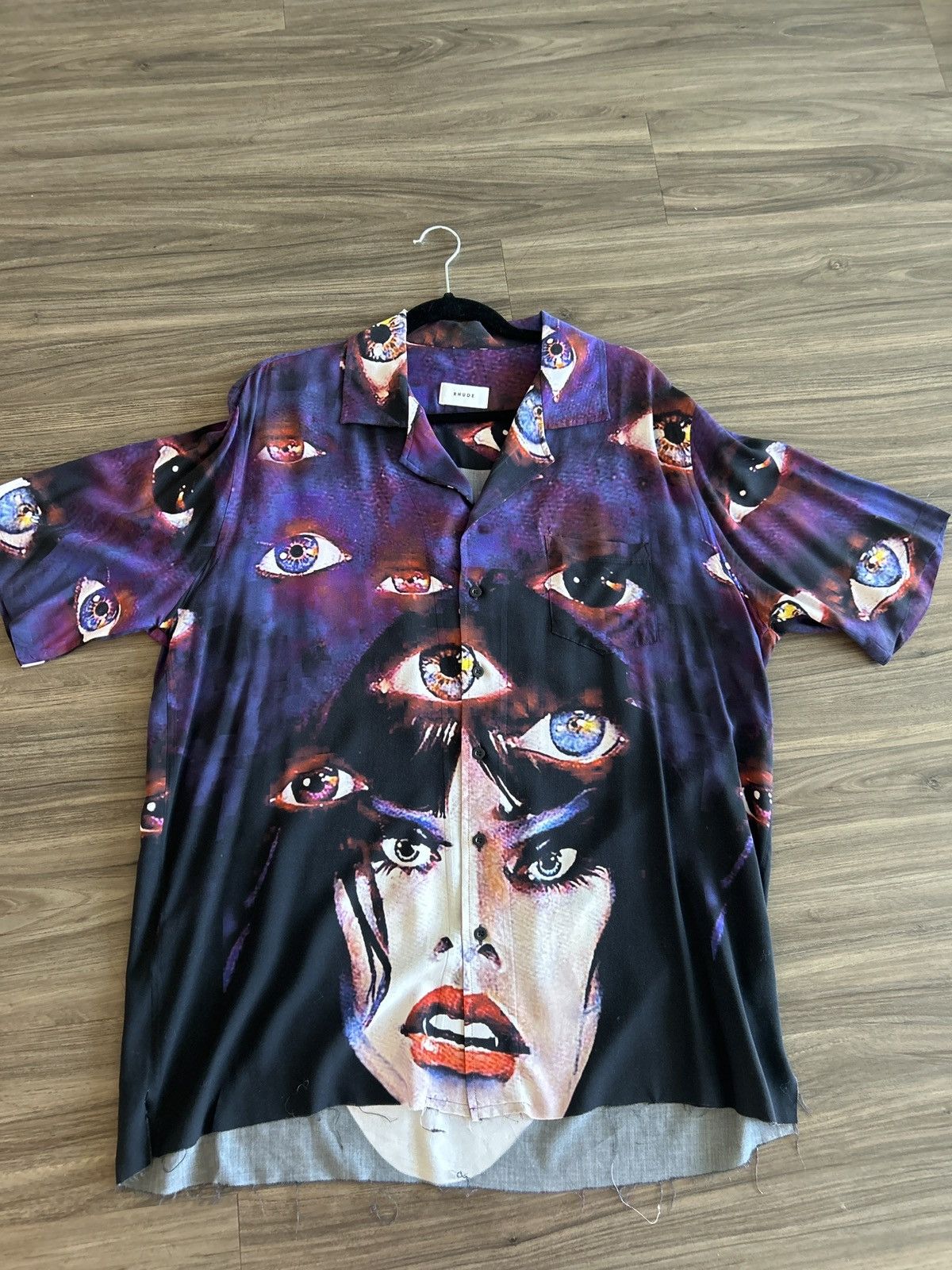 image of Rhude Eyes Print Bowling Shirt in Black, Men's (Size XL)