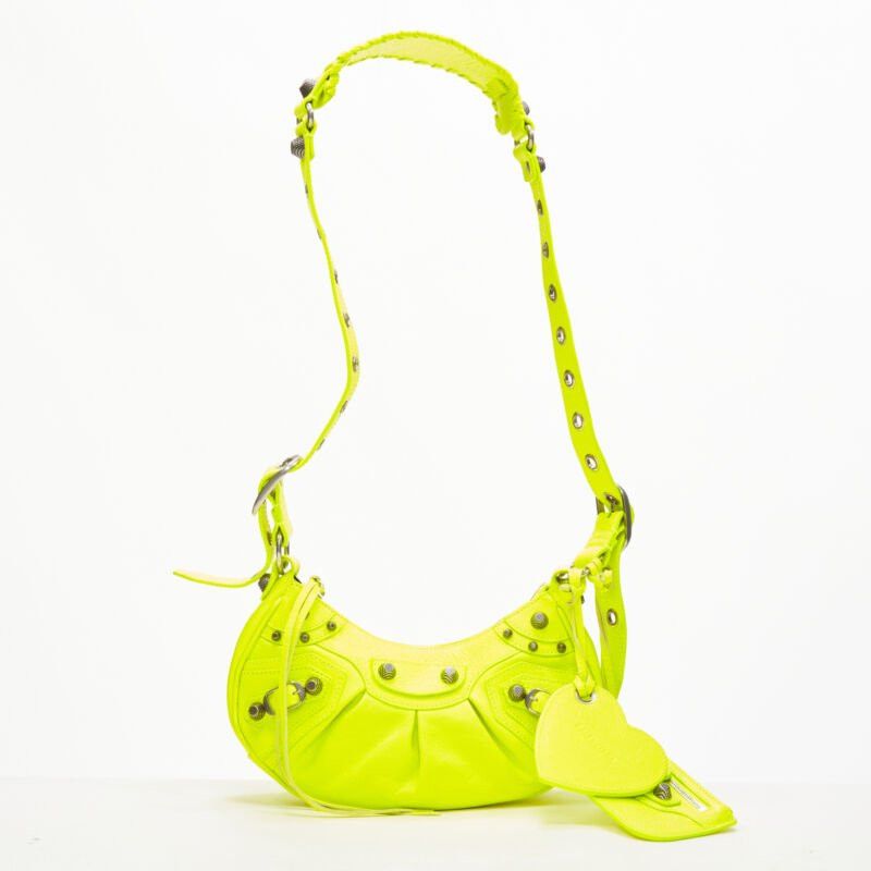 Balenciaga BALENCIAGA DEMNA LE Cagole XS neon yellow silver stud crossbody Motocross bag Size ONE SIZE - 1 Thumbnail