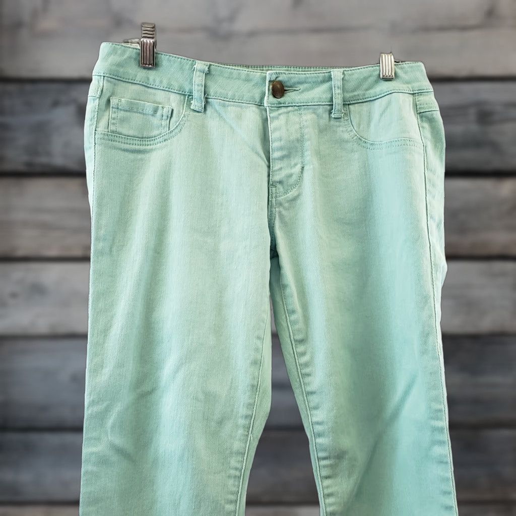 Vintage CAbi 322 Womens Thin Mint Skinny Jeans Sz 4 Green Mid Rise Cotton Blend Size 27" / US 4 / IT 40 - 1 Thumbnail