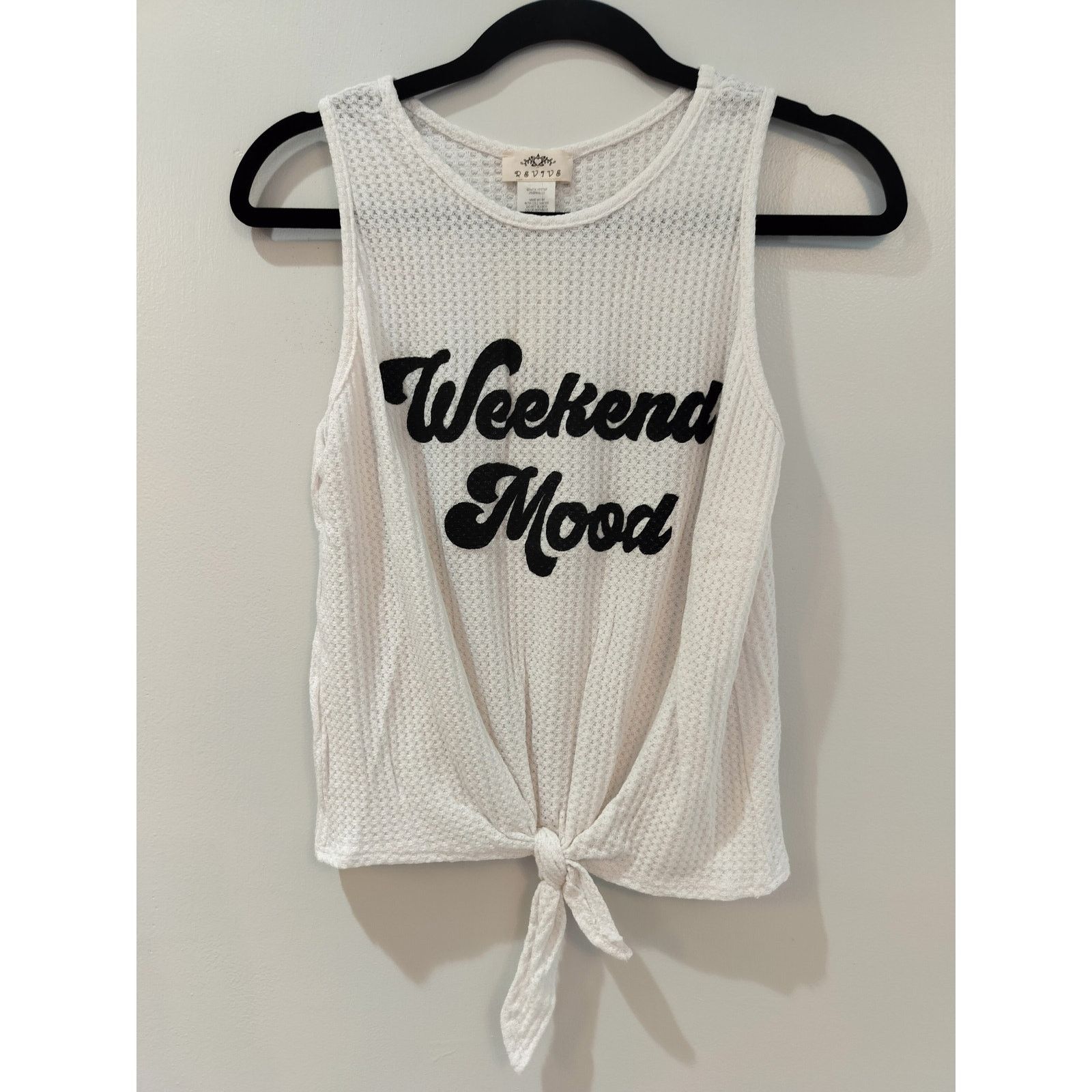 Other Revive Juniors L White Waffle Knit Top “Weekend Mood” Size L / US 10 / IT 46 - 1 Thumbnail