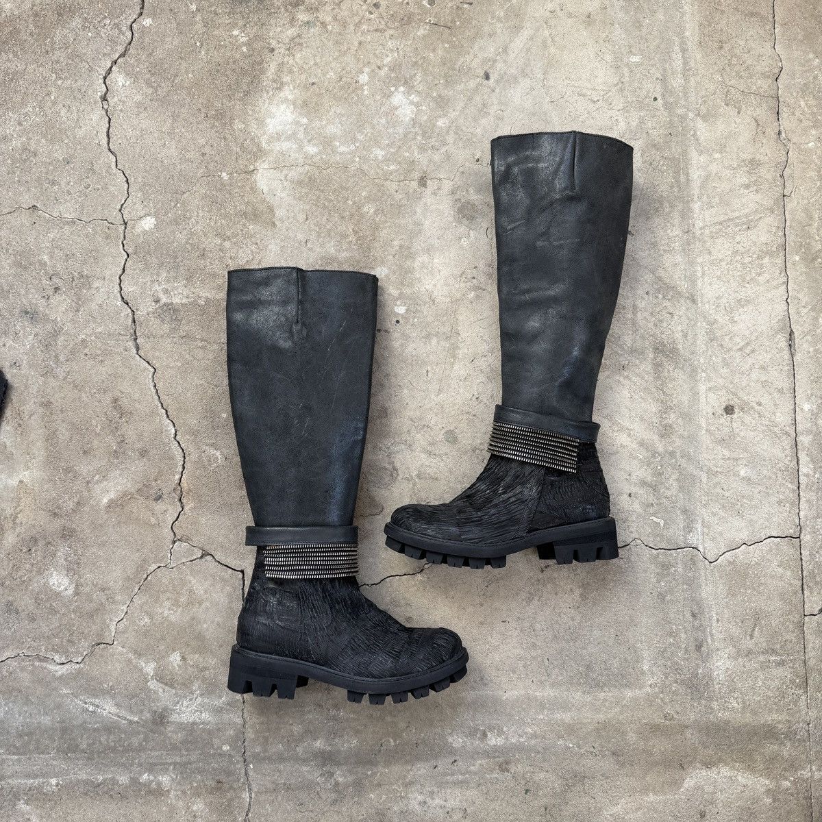 If Six Was Nine Papucei Black Leather Knee High Boots Avant Garde Platform Size US 5 / IT 35 - 2 Thumbnail