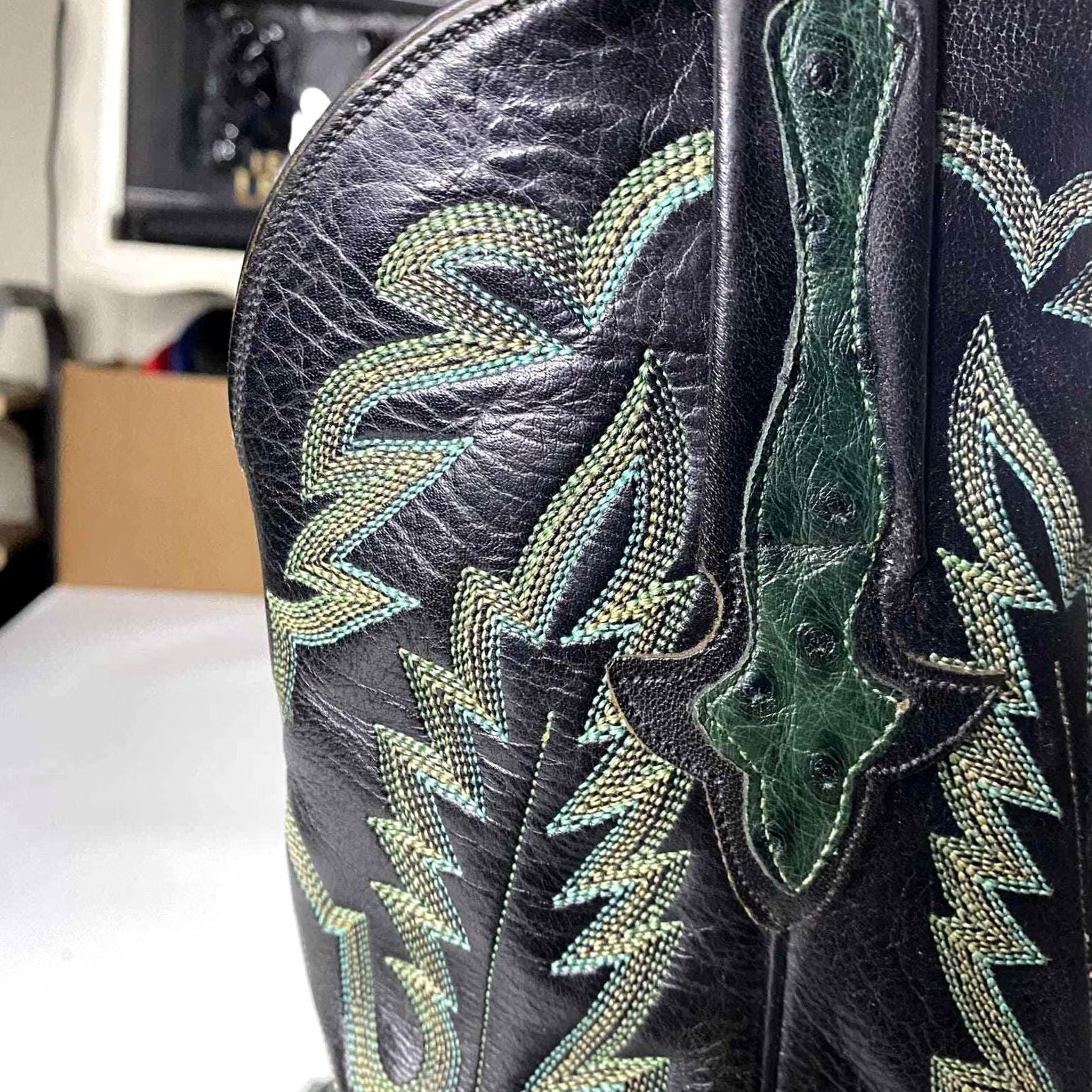 Vintage Lucchese Classics Exotic Full Quill Ostrich Boots Green 8D Men's Size US 8 / EU 41 - 5 Thumbnail