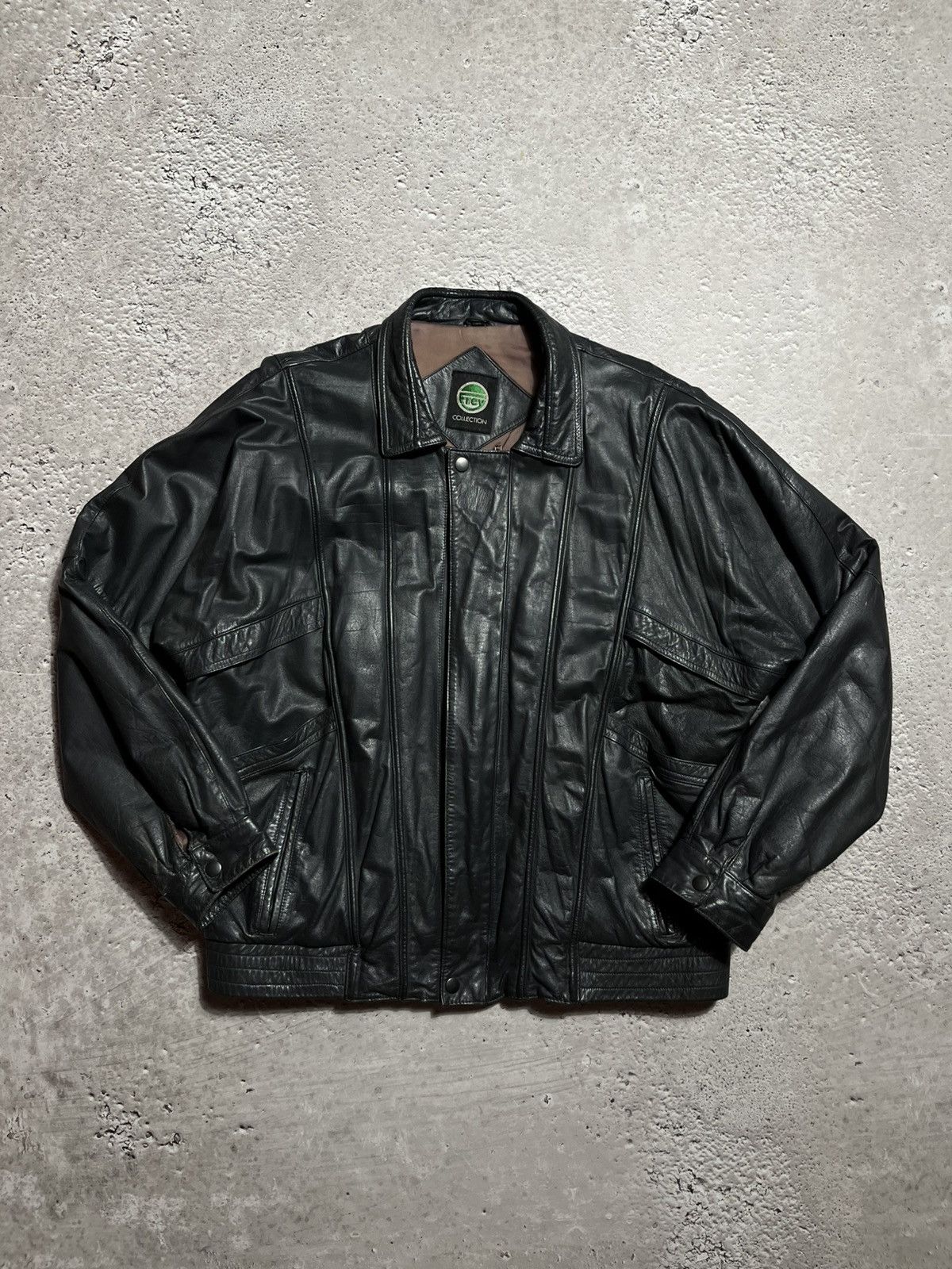 Vintage Black Leather Jacket Oversized 90s Biker Style