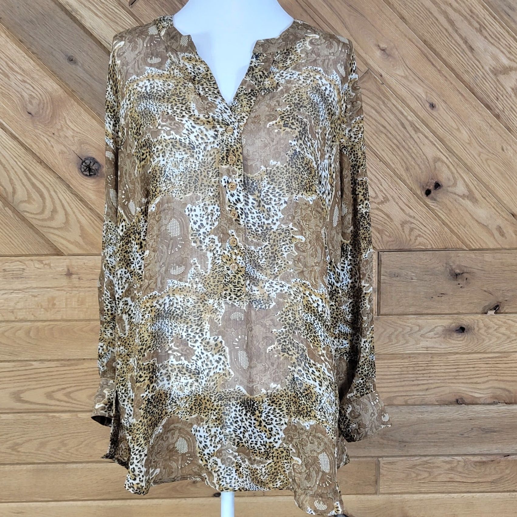 Vintage Woman Within Blouse Shirt Womens Leopard Print Long Sleeve Sheer Tunic Size L Size L / US 10 / IT 46 - 2 Thumbnail