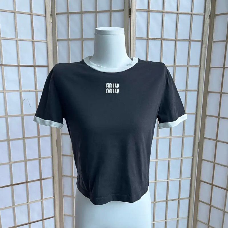 Miu Miu Miu Miu Dark Blue Cotton Women's T-Shirt 0089 Size XS / US 0-2 / IT 36-38 - 1 Thumbnail