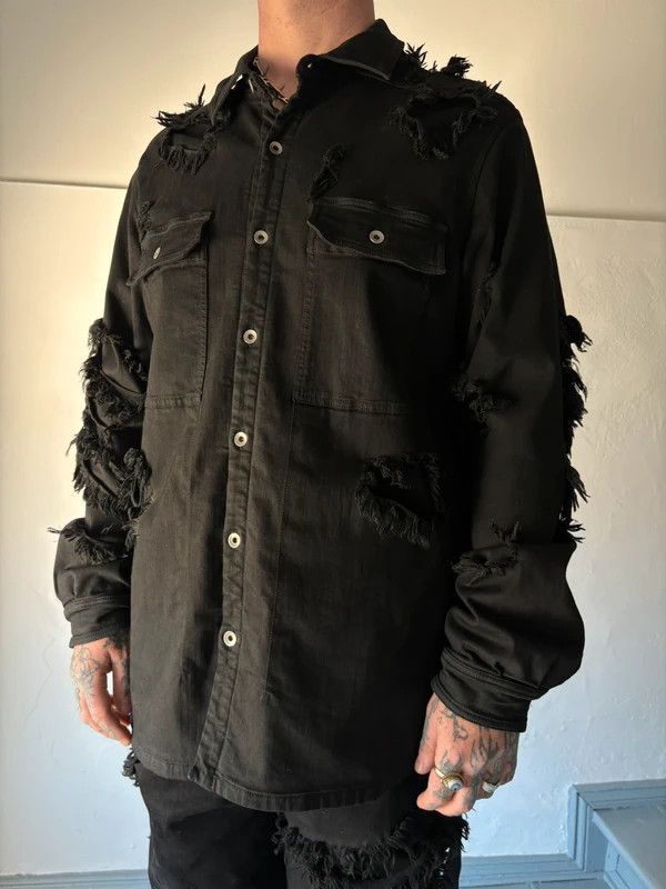 Rick Owens Rick Owens double layered distressed Denim Outershirt Size US XL / EU 56 / 4 - 1 Thumbnail