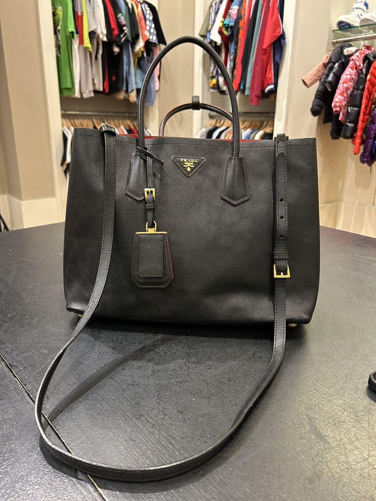 Prada Prada Saffiano Medium Leather Double Tote Bag Size ONE SIZE - 5 Thumbnail