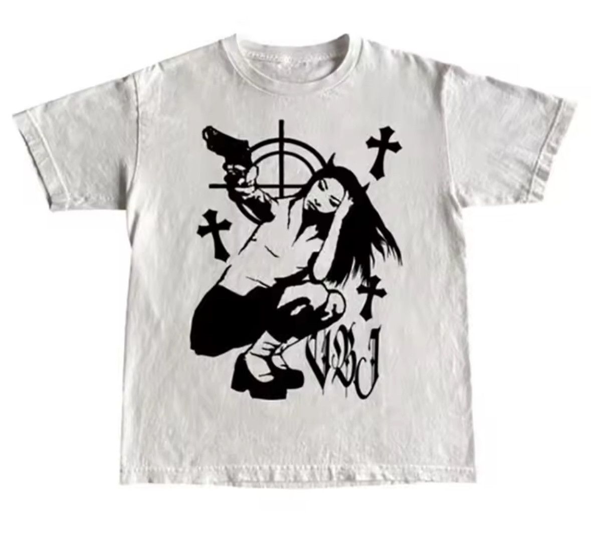Other Street Y2K Korean Gun Lady Cross Anime Good Print T-Shirt Size US XL / EU 56 / 4 - 3 Thumbnail