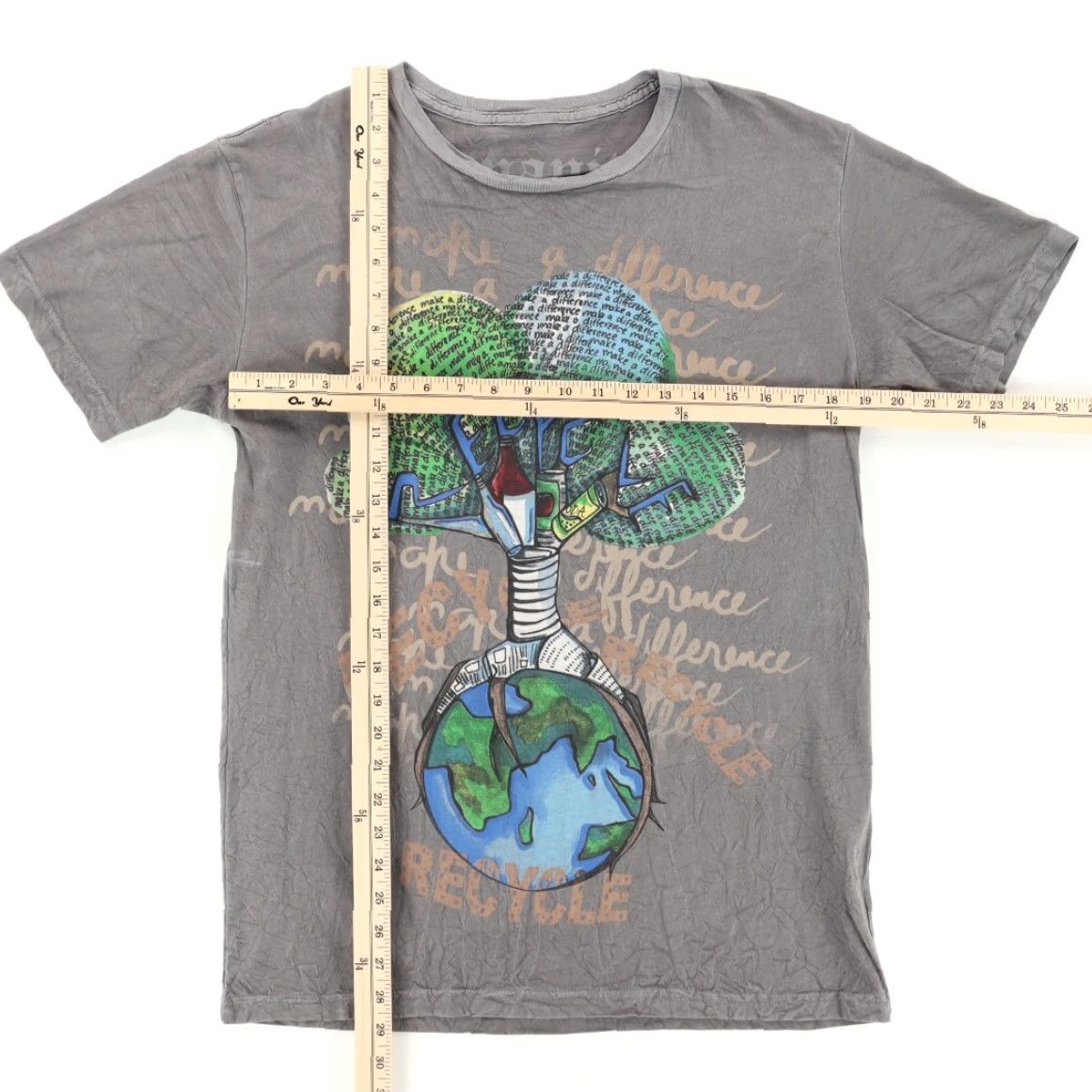 Vintage Humanity Recycle All Over Print T-Shirt Gray Men's L Shirt Crew Neck Short Sleeve Regular Fit T-Shirt, Gray, Men Size US L / EU 52-54 / 3 - 3 Thumbnail
