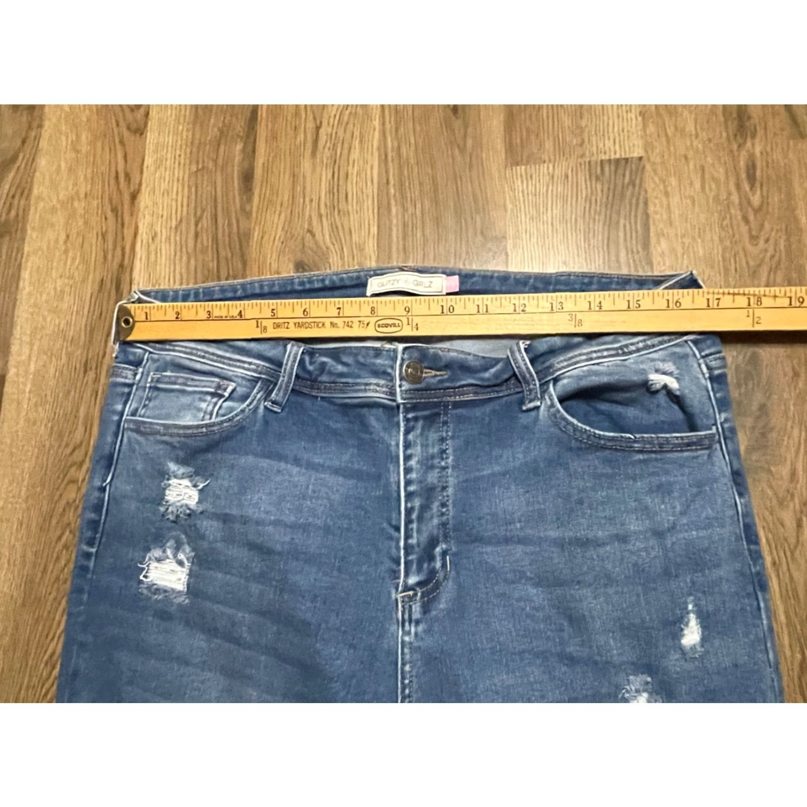 Vintage Glitzy Girlz Jeans Women's Size 14 Blue Denim Distressed Frayed Hem Pocket Size 36" / US 14 / IT 50 - 6 Thumbnail