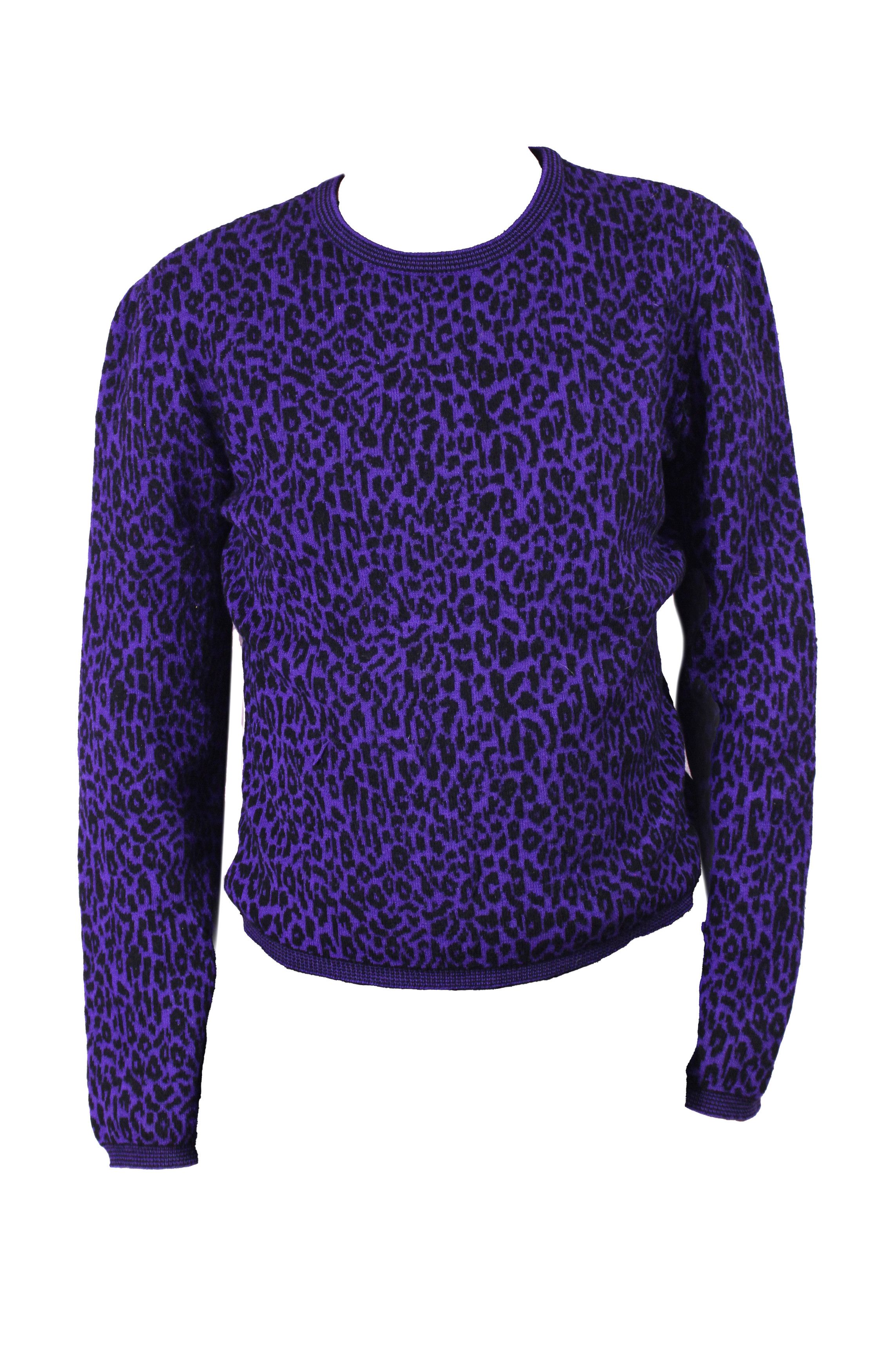 Versace 90S Violet Leopard Camo Wool Knit Vintage Size L / US 10 / IT 46 - 2 Thumbnail
