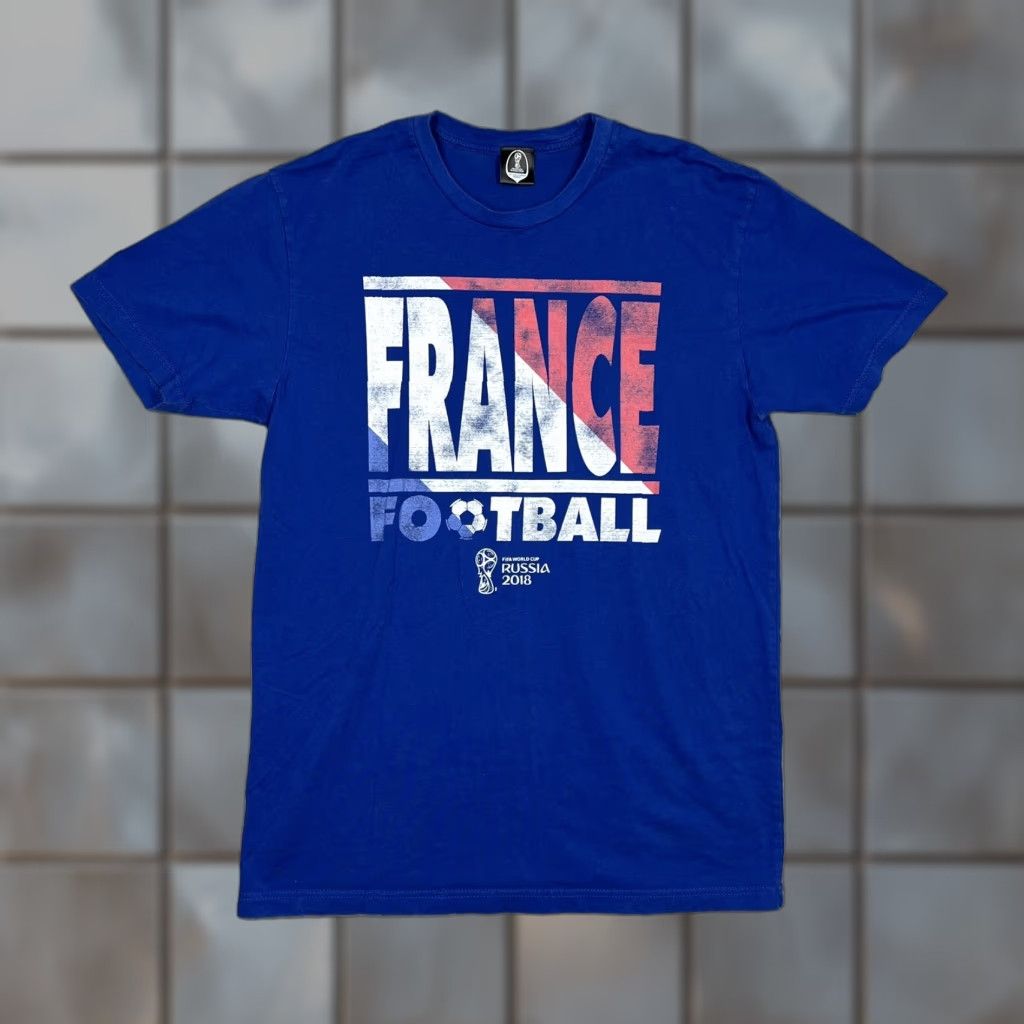 Vintage France Football T-Shirt FIFA World Cup Russia 2018 Mens Large Royal Blue Size US L / EU 52-54 / 3 - 1 Thumbnail