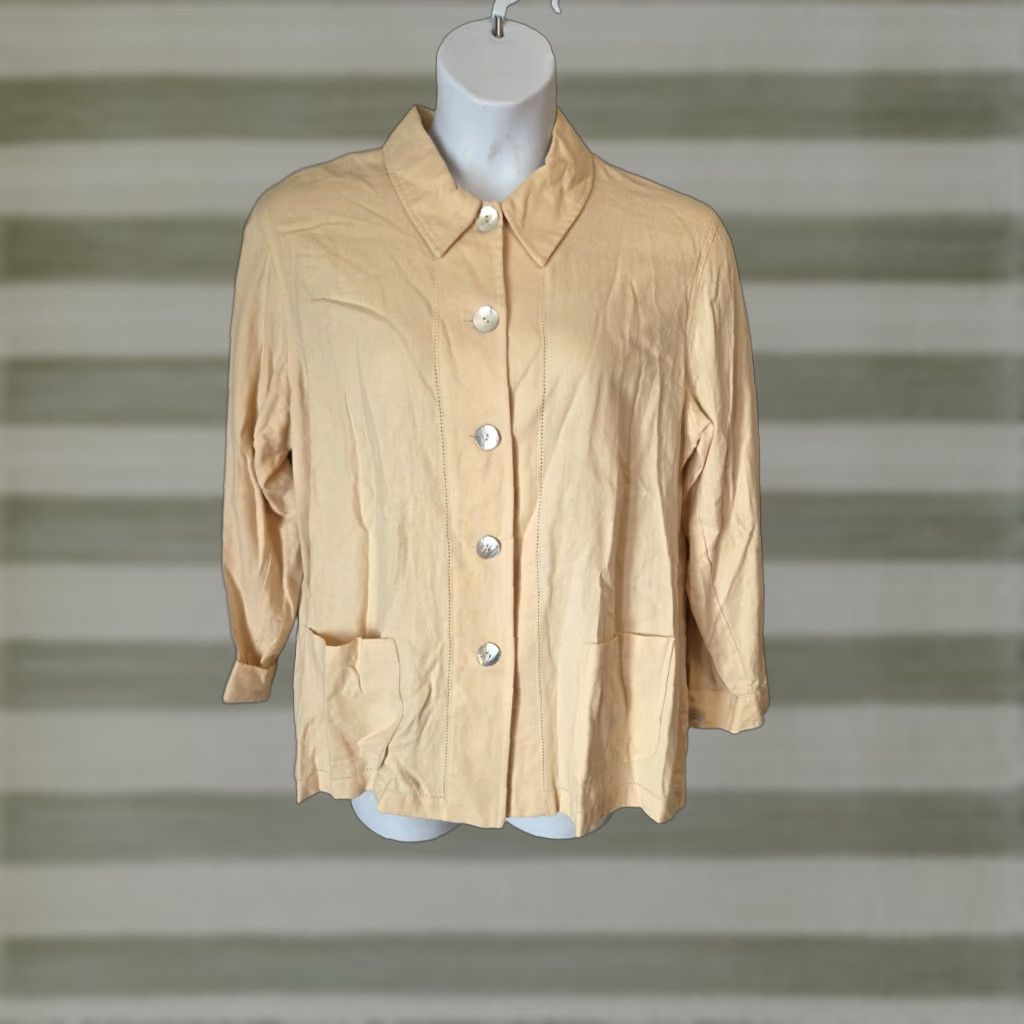 Talbots VINTAGE Talbots Beige Linen Blend Button-Up Shirt Top Petites Sz L 90s Womens Shirt Size L / US 10 / IT 46 - 1 Thumbnail