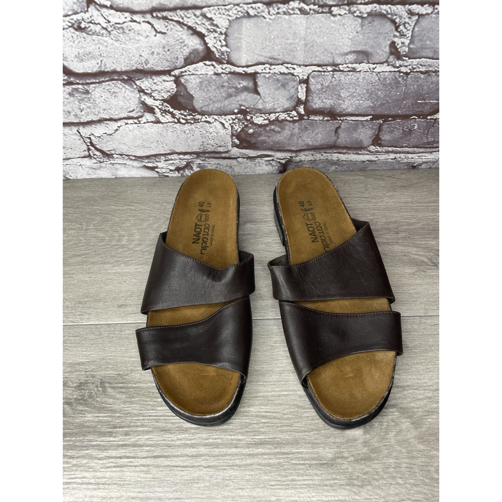 Other Naot Brown Leather Casual Low Heel Strap Slides Sandals Wome Size US 10 / IT 40 - 9 Thumbnail