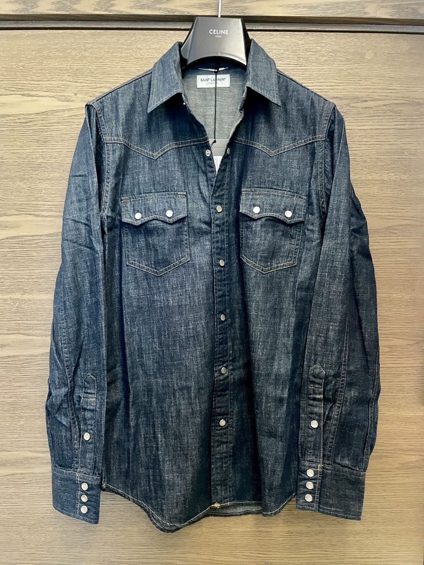 Saint Laurent Paris Blue Denim Long Sleeve Button-Up Shirt Size US M / EU 48-50 / 2 - 1 Thumbnail