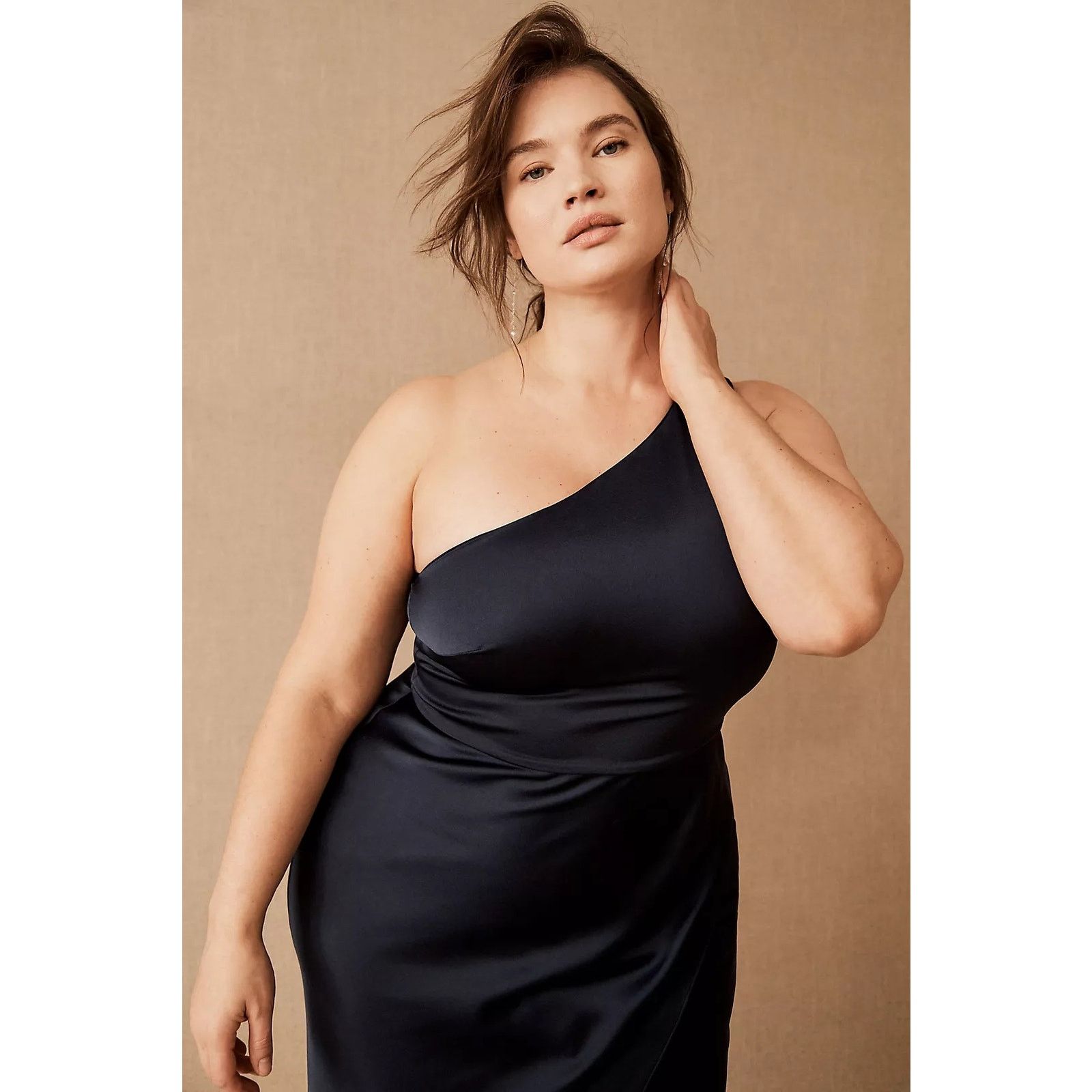 Anthropologie NWT BHLDN Dylan One-Shoulder Satin Side-Slit Gown $248 22W Size 3XL / US 20-22 - 1 Thumbnail