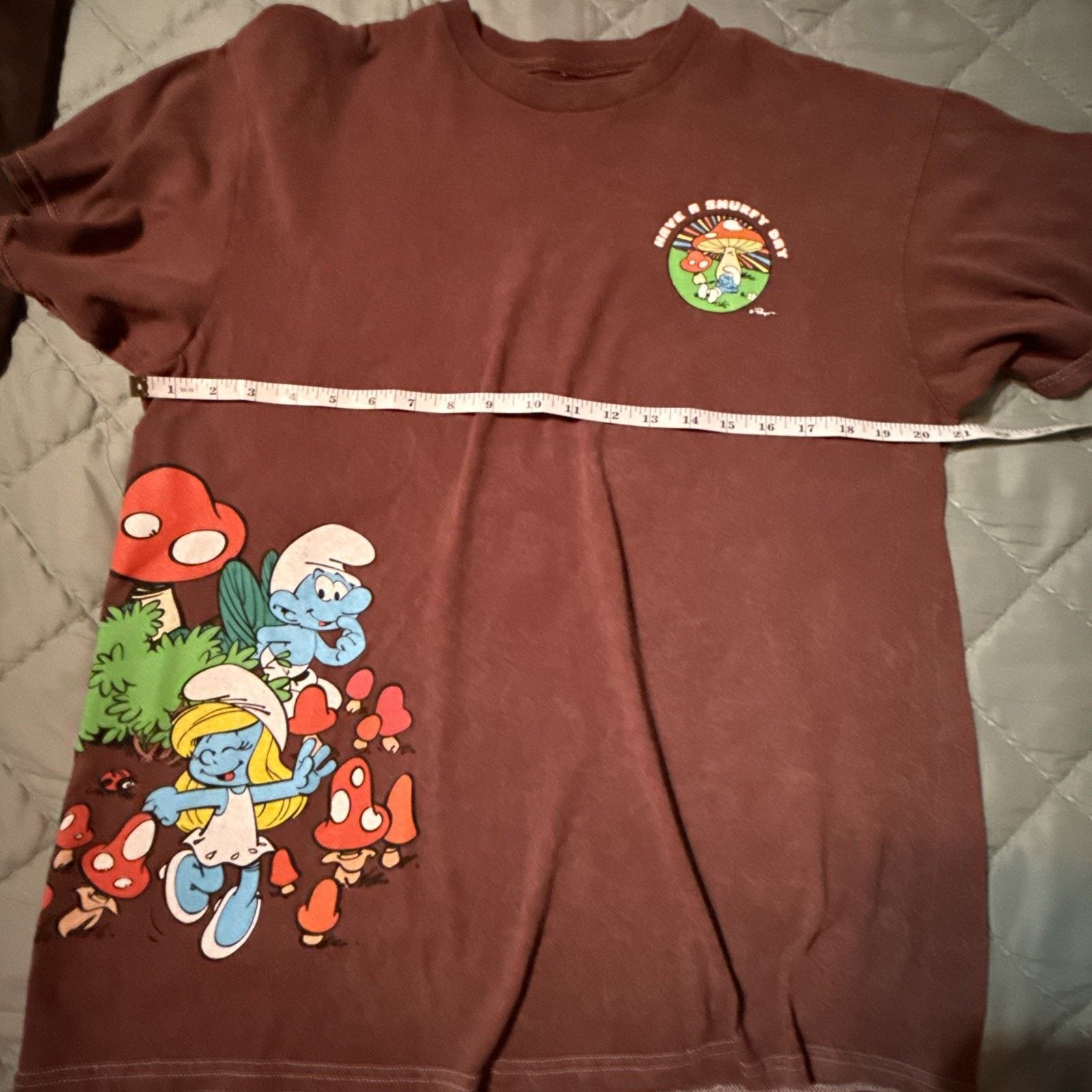 & Other Stories Peyo Have a Smurfy Day Cartoon Brown Tee Sz M Mushroom AOP Size US M / EU 48-50 / 2 - 5 Thumbnail