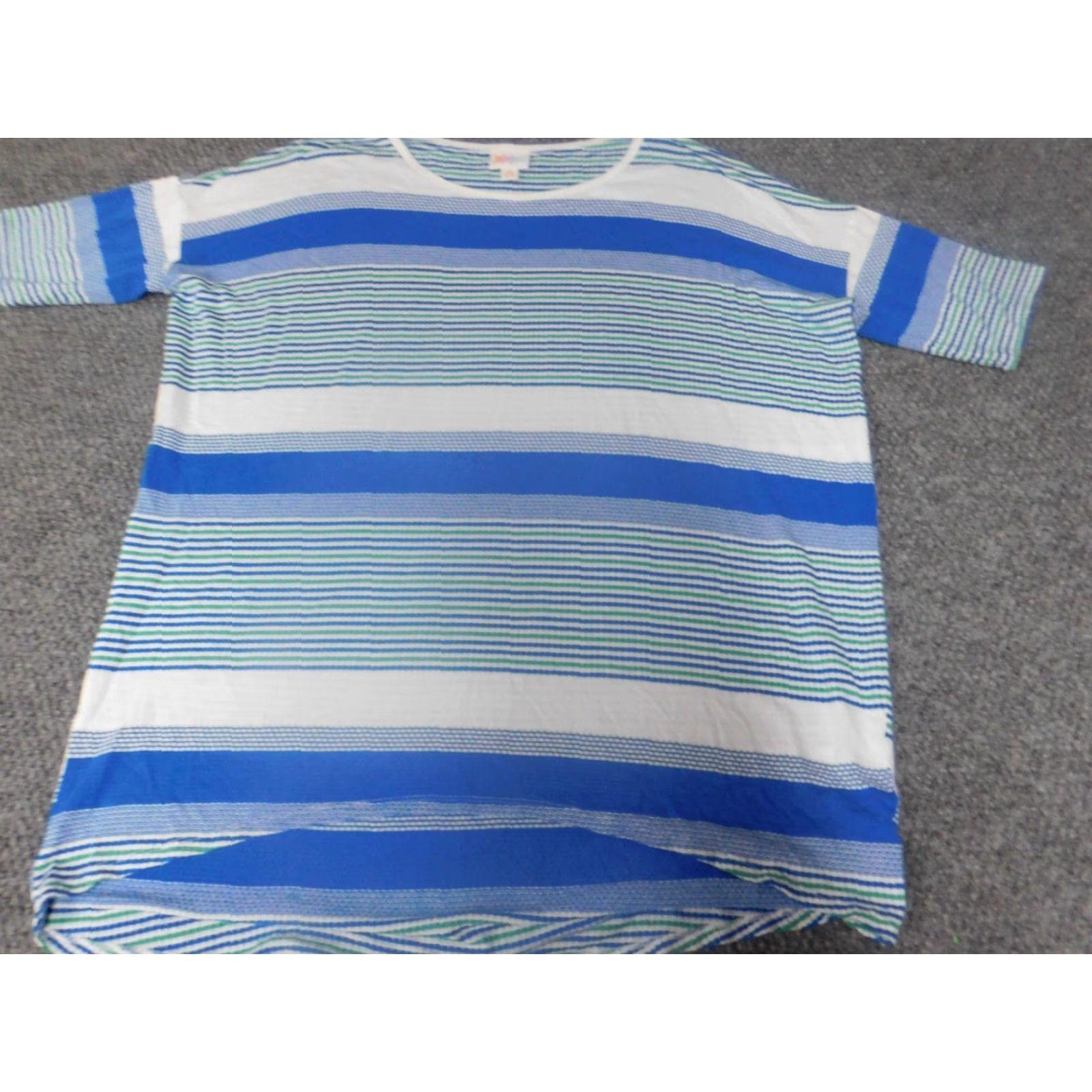 Vintage LuLaRoe Womens Shirt XS gray blue stripe pullover knit cotton pocket casual short sleeve tie? Size XS / US 0-2 / IT 36-38 - 3 Thumbnail